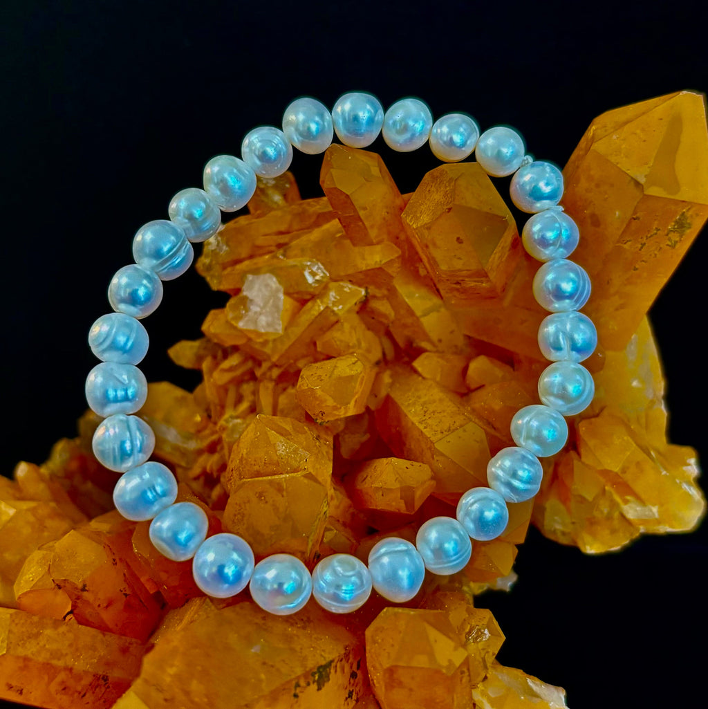 Luminous Grace Freshwater Pearl Bracelet – 6mm & 8mm White Pearl Stretch Bracelet | | Wiccan Center