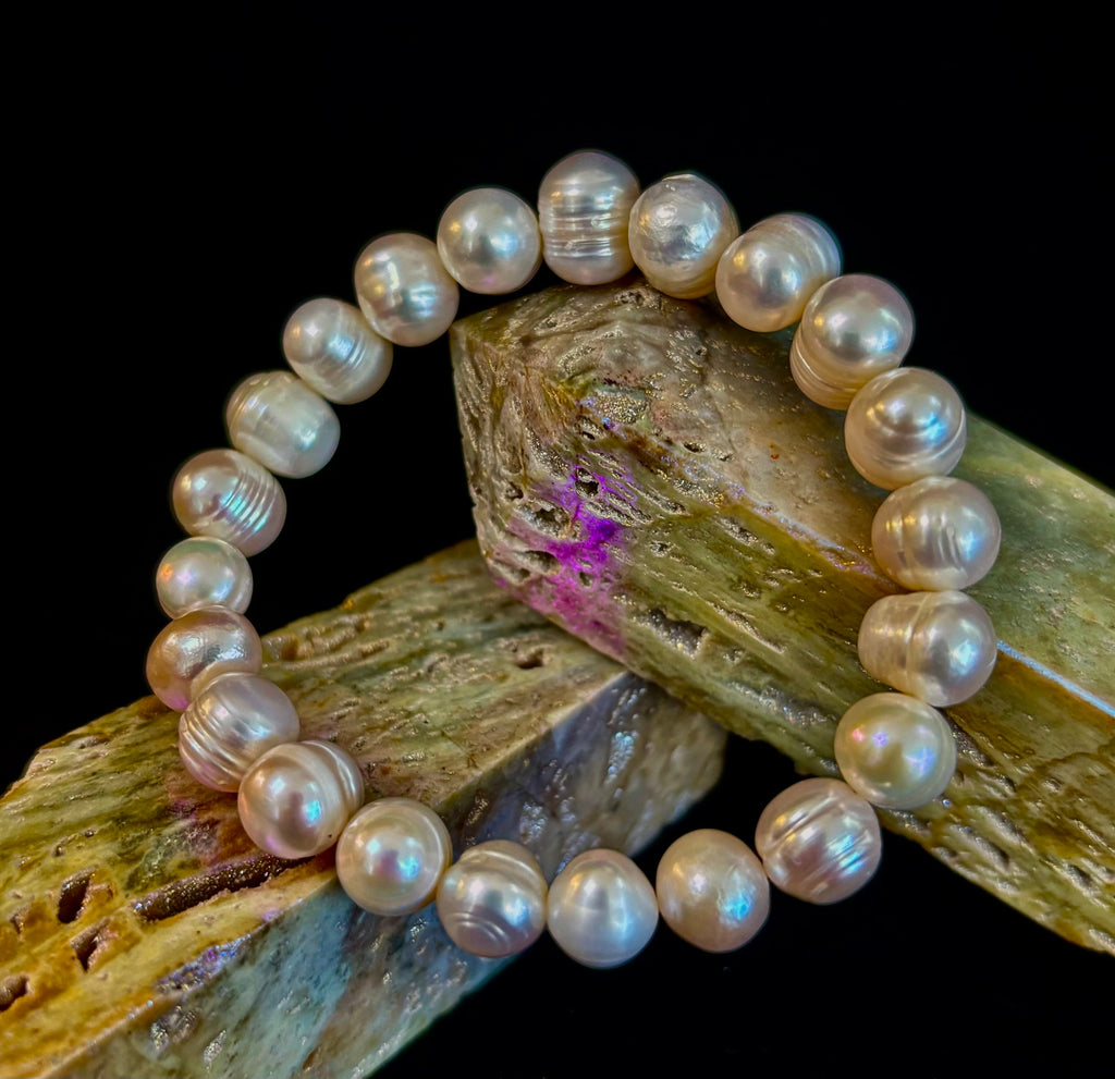 Luminous Grace Freshwater Pearl Bracelet – 6mm & 8mm White Pearl Stretch Bracelet | | Wiccan Center