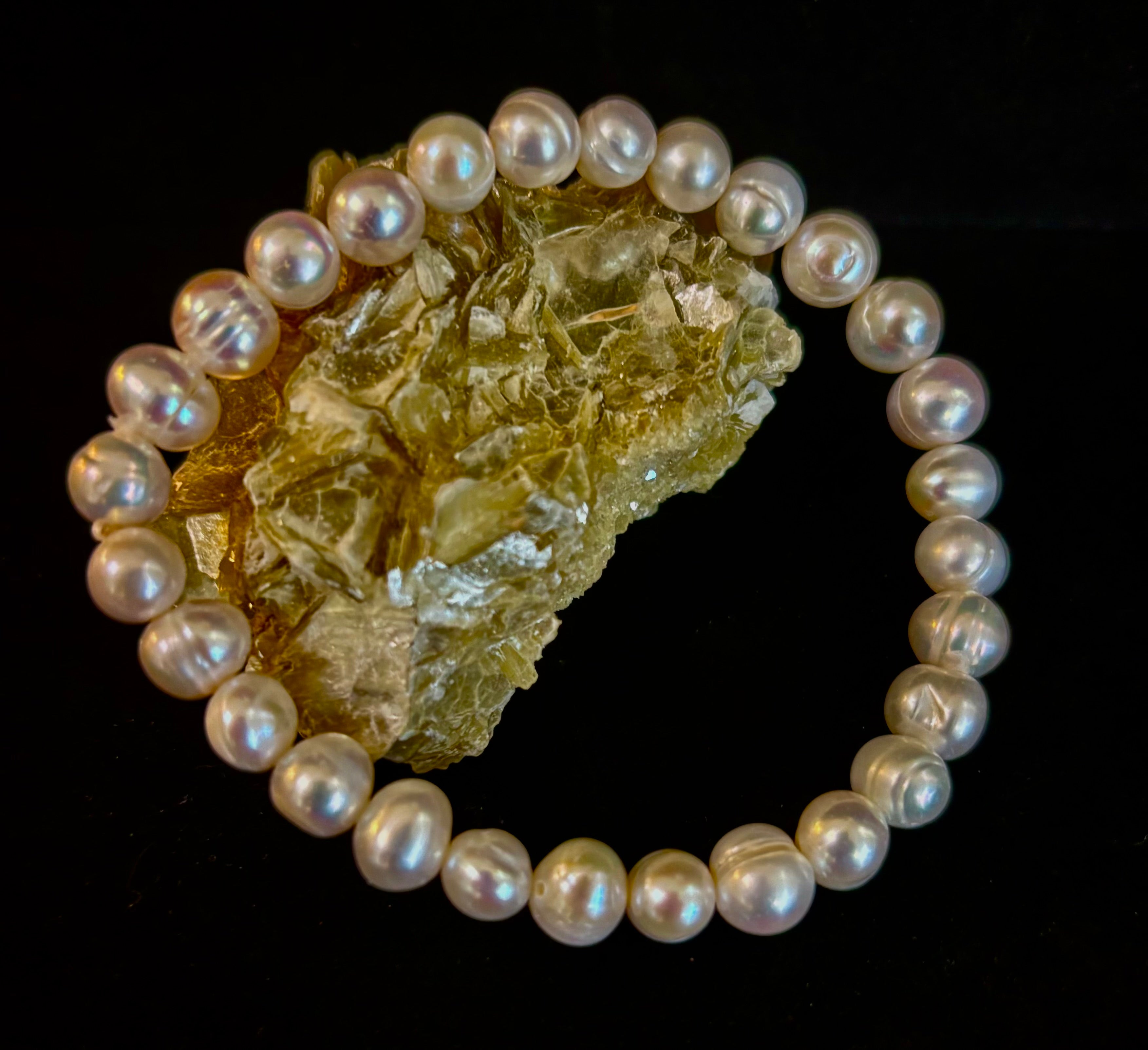 Luminous Grace Freshwater Pearl Bracelet – 6mm & 8mm White Pearl Stretch Bracelet | | Wiccan Center