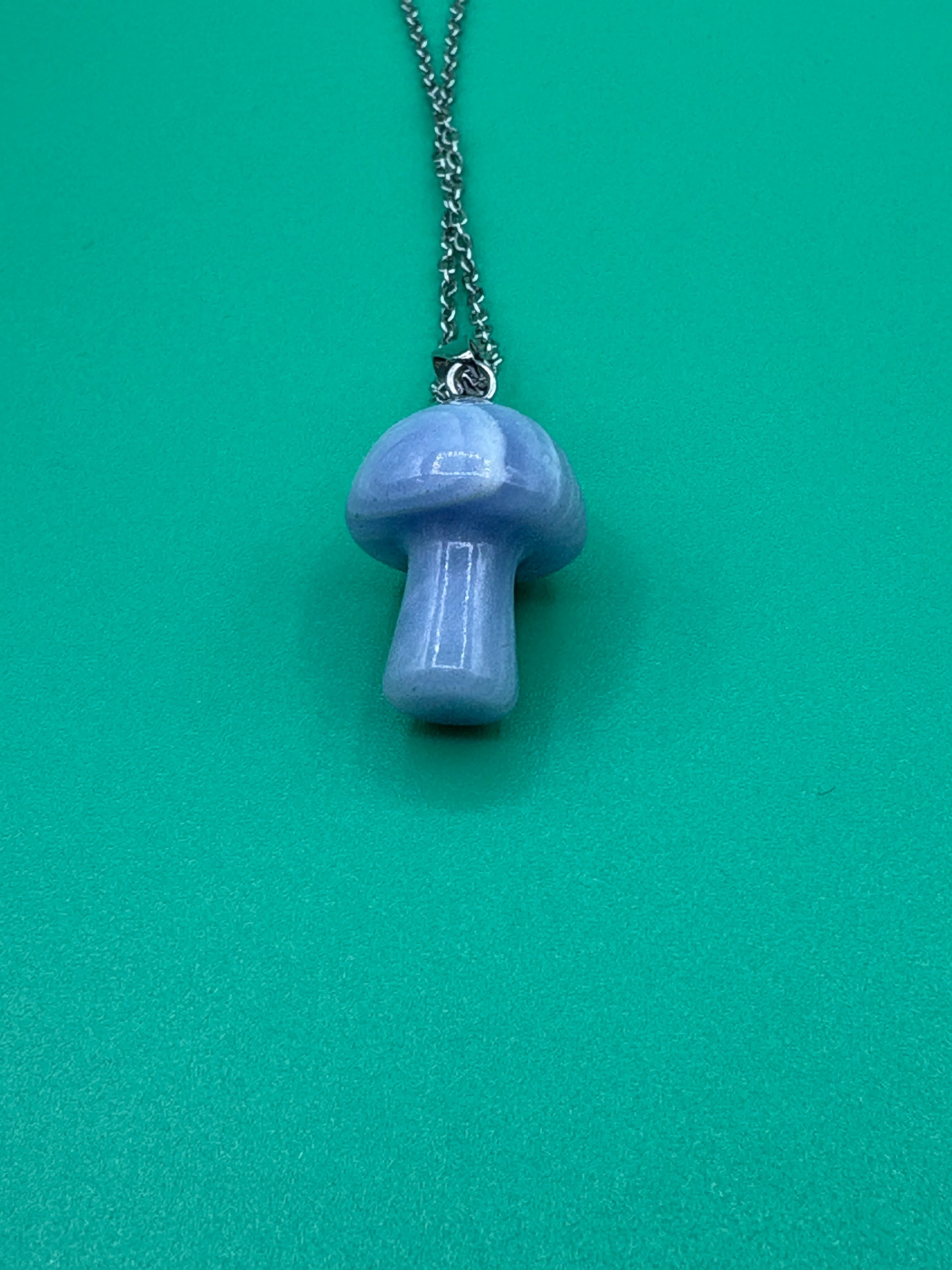 Blue Lace Agate Mushroom Necklace | Jewelry-Necklace | Wiccan Center