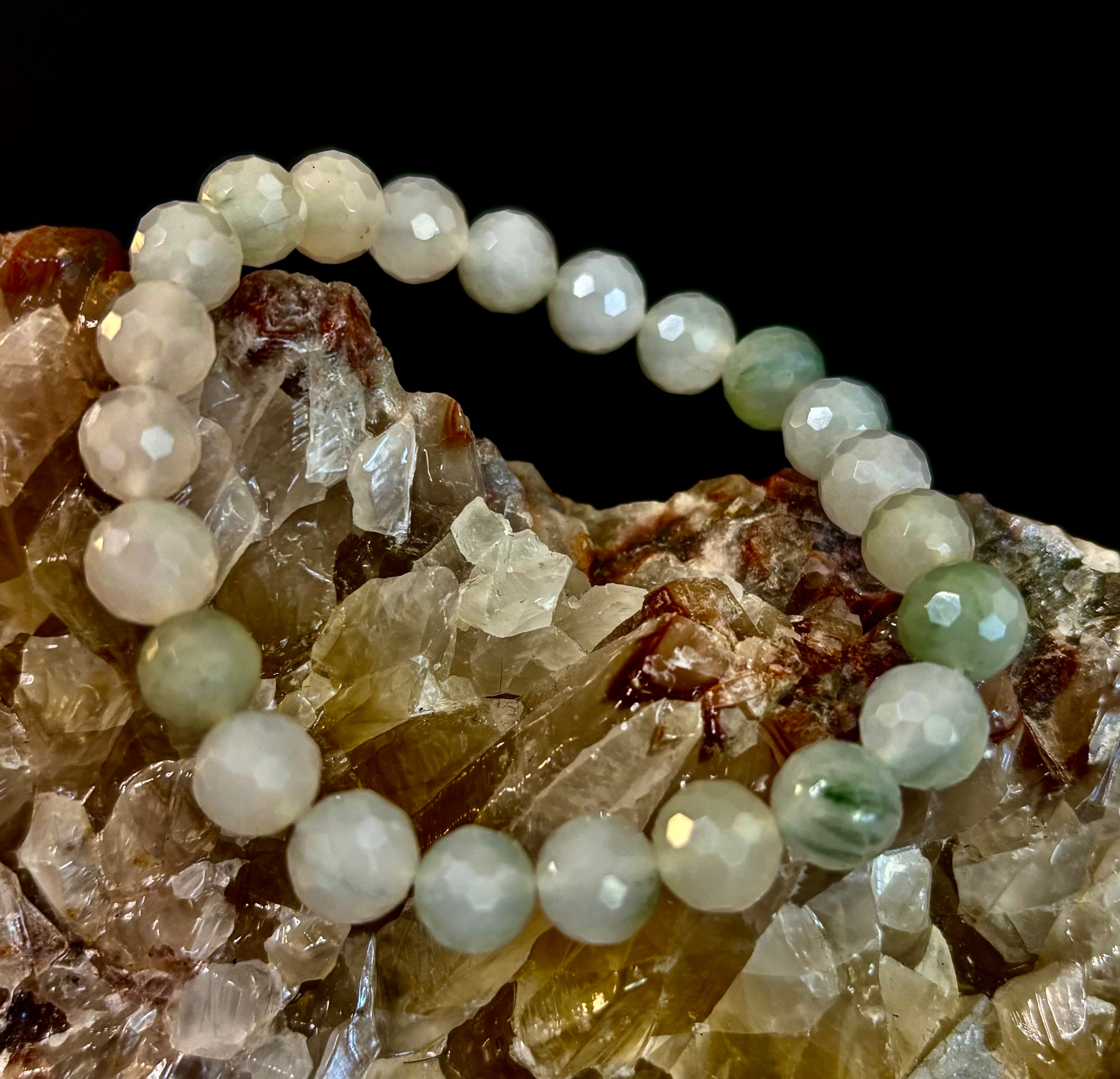 Harmony & Prosperity Xiuyan Jade Bracelet – 8mm Polyhedral Serpentine Gemstone