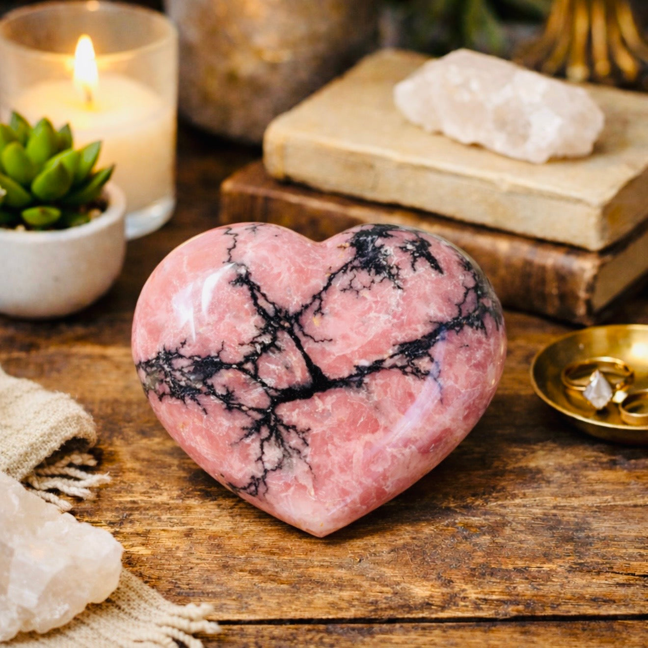 Rhodonite Crystal Heart Carving – Polished Statement Stone | | Wiccan Center