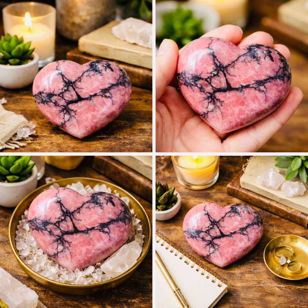 Rhodonite Crystal Heart Carving – Polished Statement Stone | | Wiccan Center