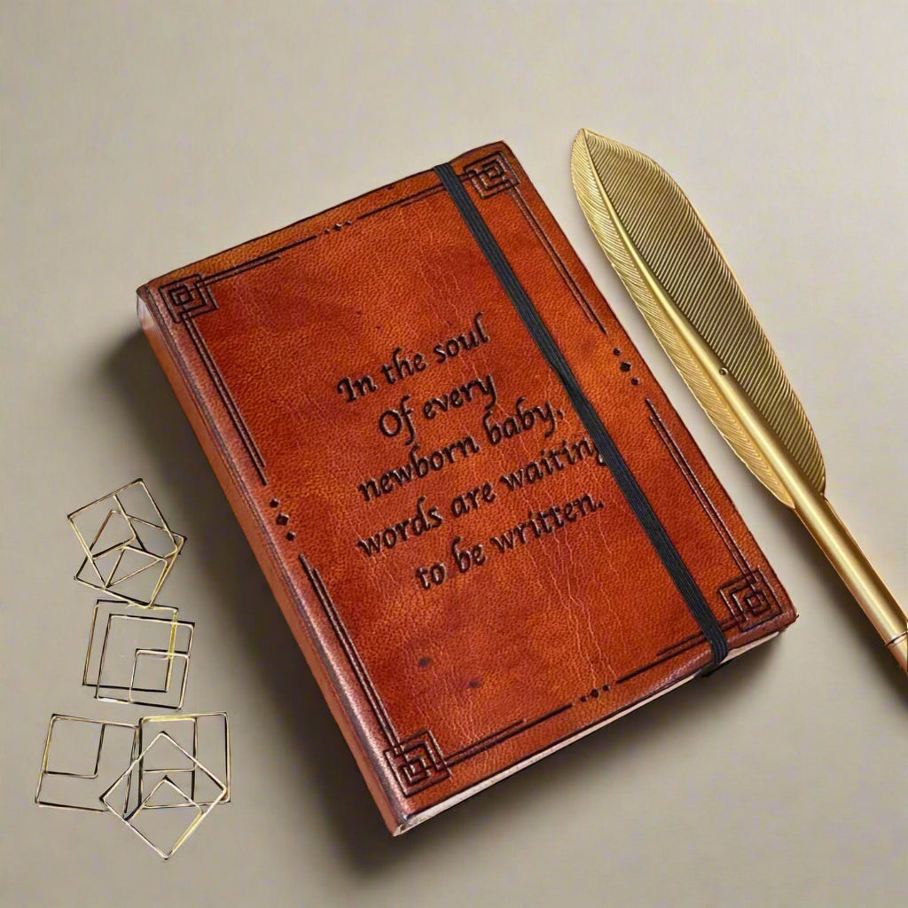 Newborn Baby Leather Journal - "Words Are Waiting To Be Written" Quote | Journal | Wiccan Center