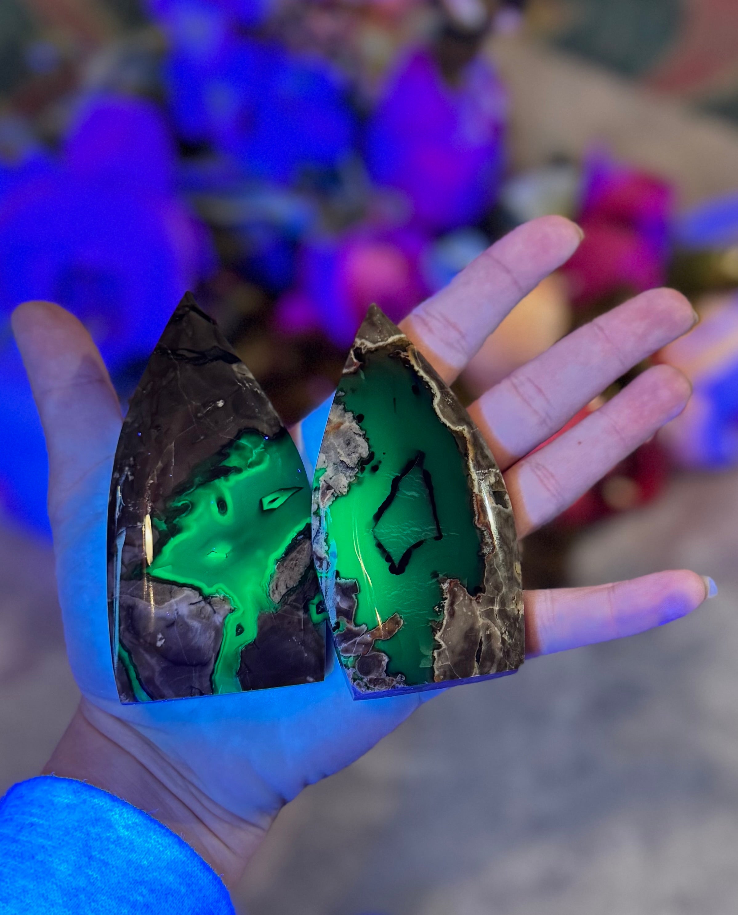 Volcano Agate Teardrop Freeform, UV Fluorescent Green Crystals | CRYSTALS | Wiccan Center