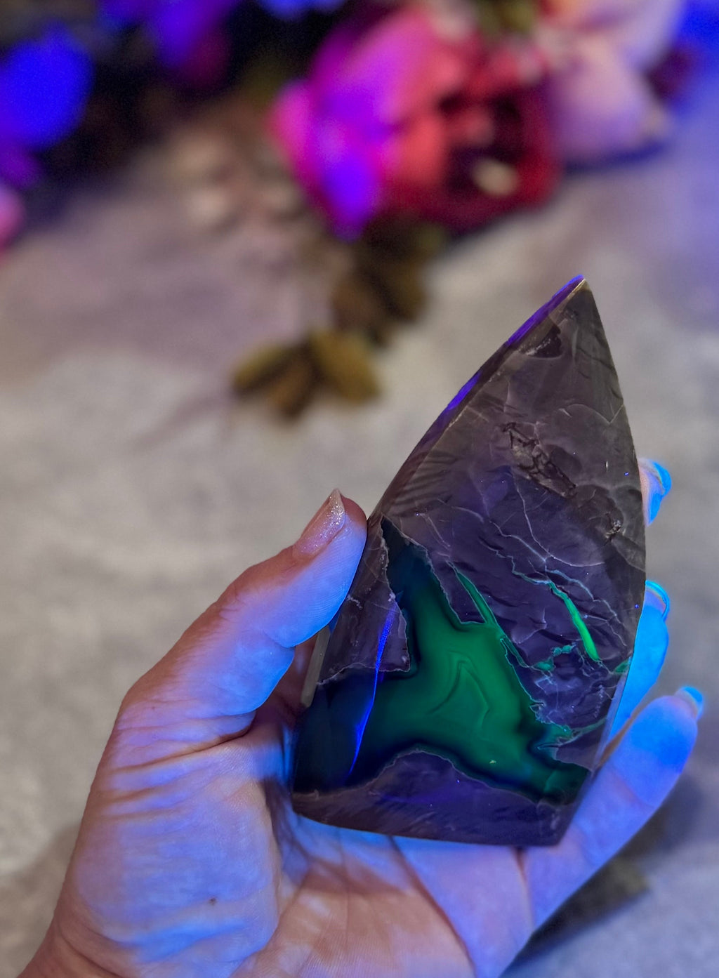 Volcano Agate Teardrop Freeform, UV Fluorescent Green Crystals | CRYSTALS | Wiccan Center