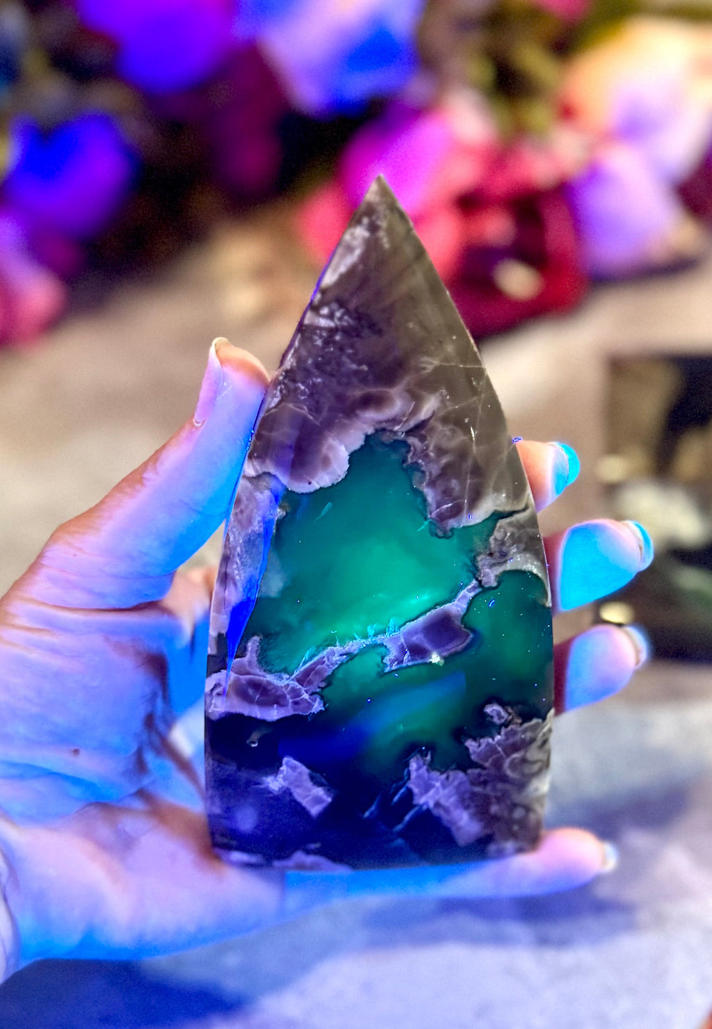 Volcano Agate Teardrop Freeform, UV Fluorescent Green Crystals | CRYSTALS | Wiccan Center