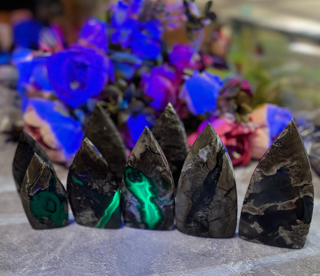 Volcano Agate Teardrop Freeform, UV Fluorescent Green Crystals | CRYSTALS | Wiccan Center
