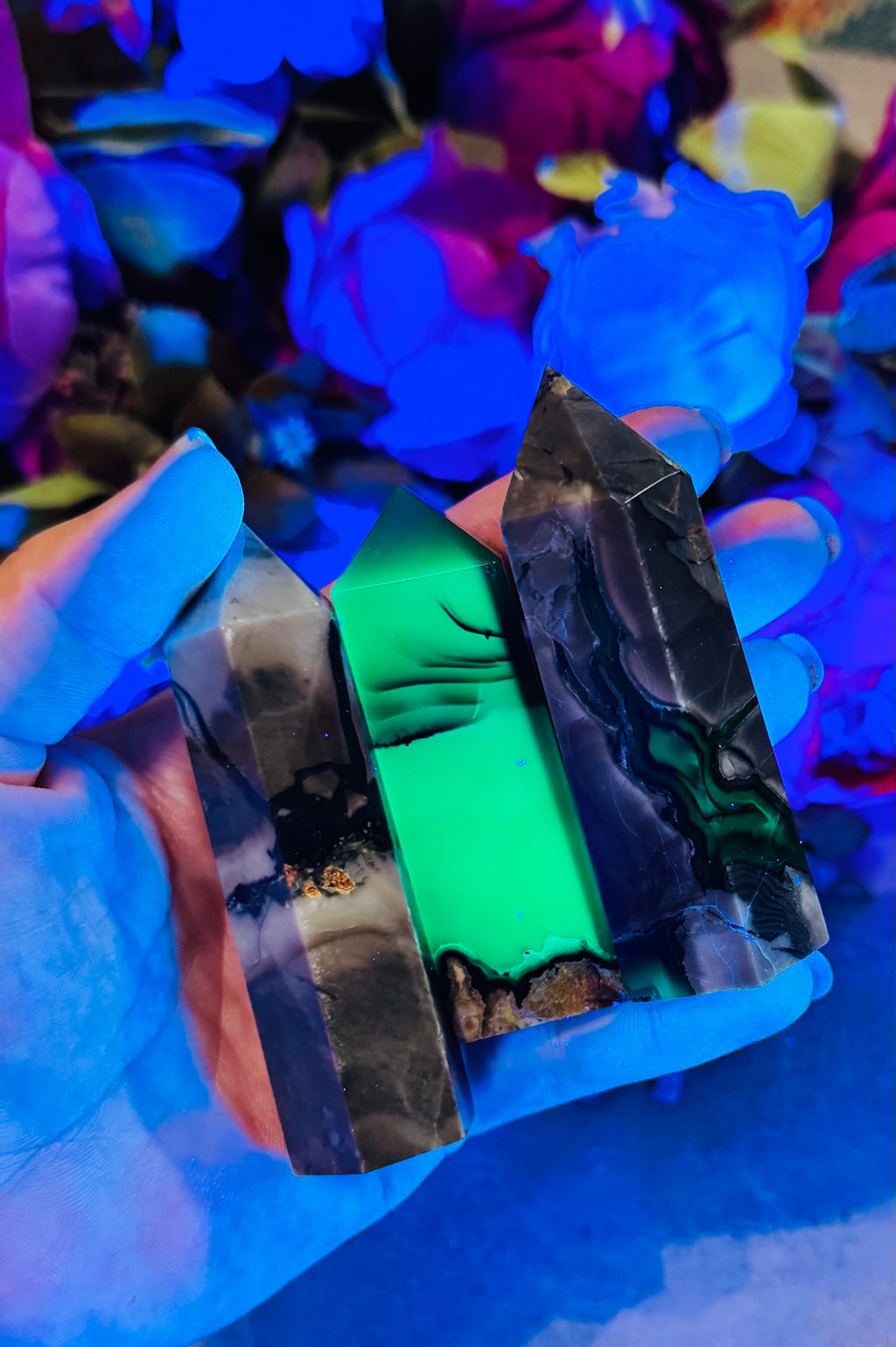 Volcano Agate Towers, UV Fluorescent Green Crystals | CRYSTALS | Wiccan Center