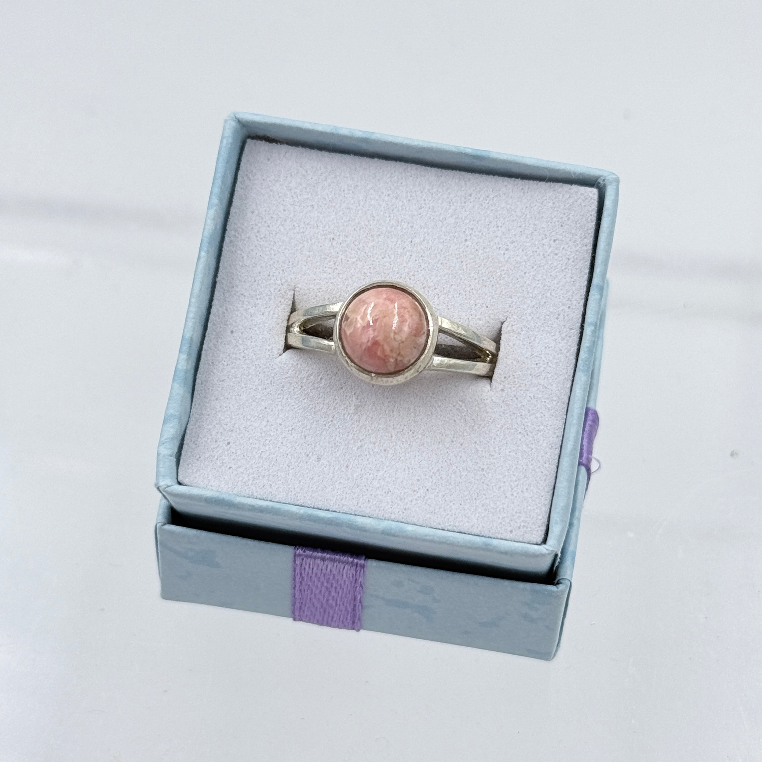 Sterling Silver Split Banded Round Rhodochrosite Ring - Size 9 - Loving, Compassionate & Healing | Rings | Wiccan Center