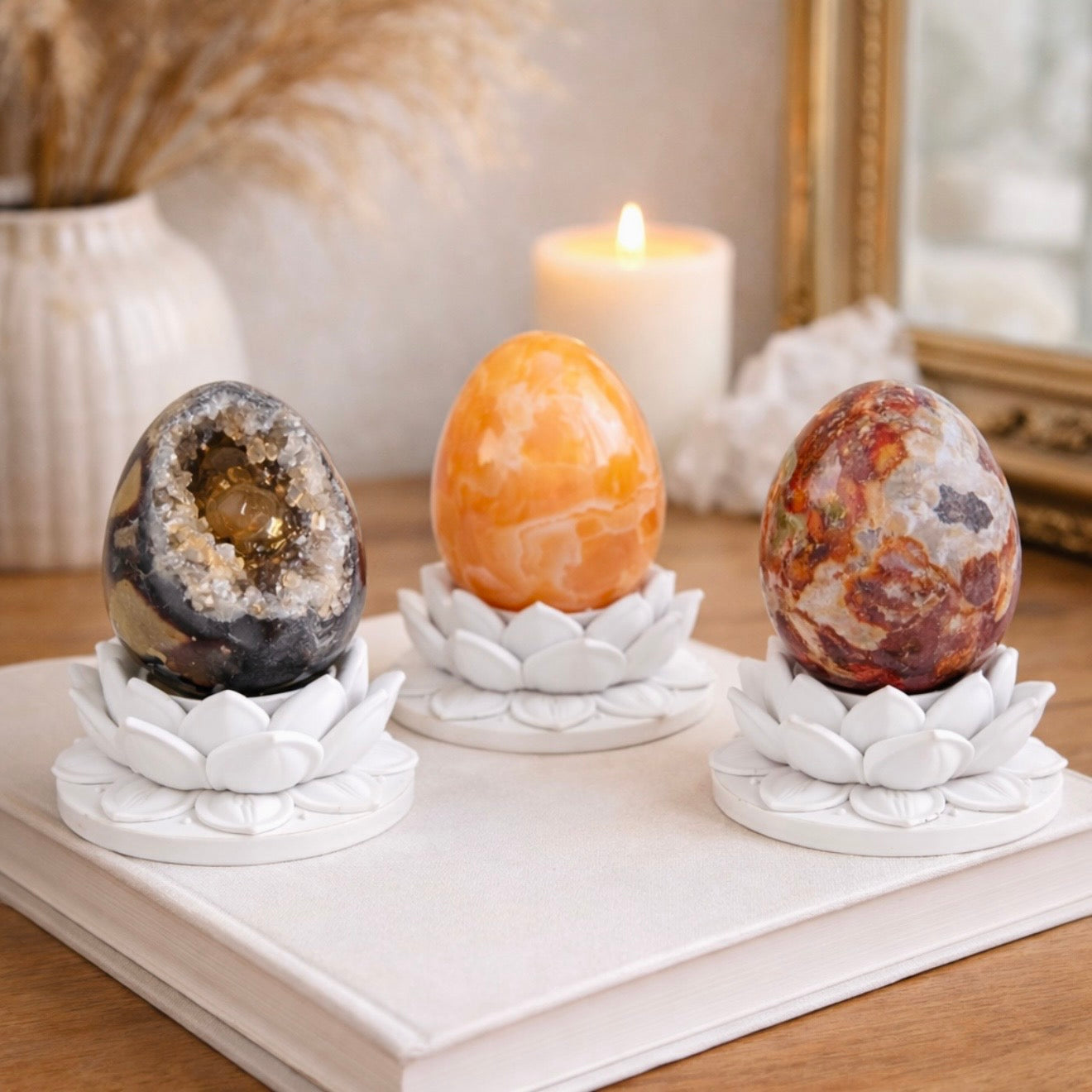 White Lotus Crystal Egg Stand – Choose Your Egg | | Wiccan Center
