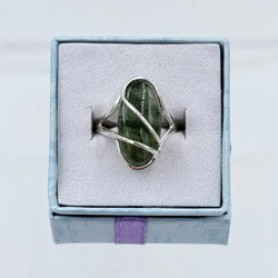 Sterling Silver Flowy Wrapped Moss Agate Ring - Size 6 - Grounding, Nurturing & Growth | Rings | Wiccan Center