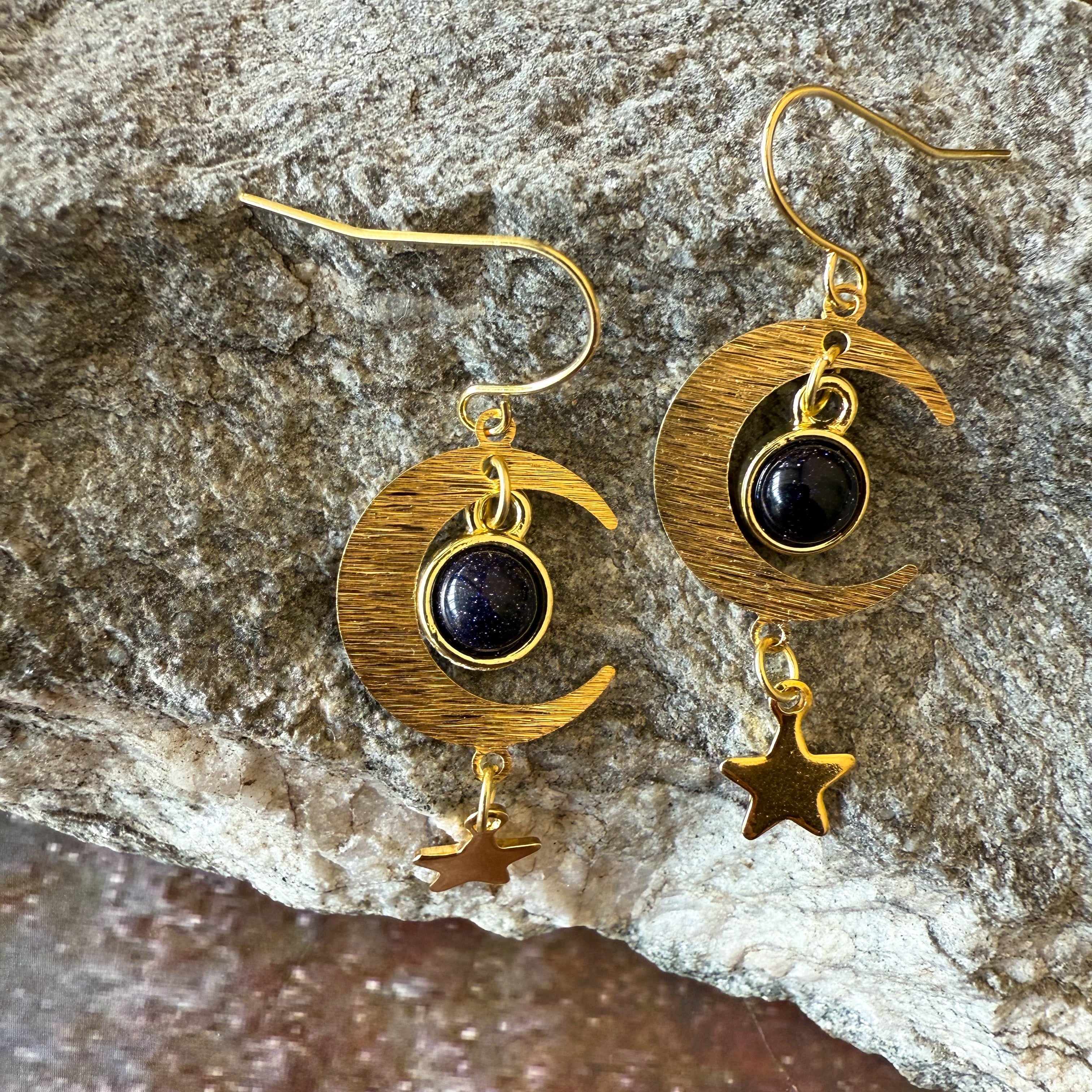 Starlit Crescent Earrings with Blue Sandstone | Earrings | Wiccan Center