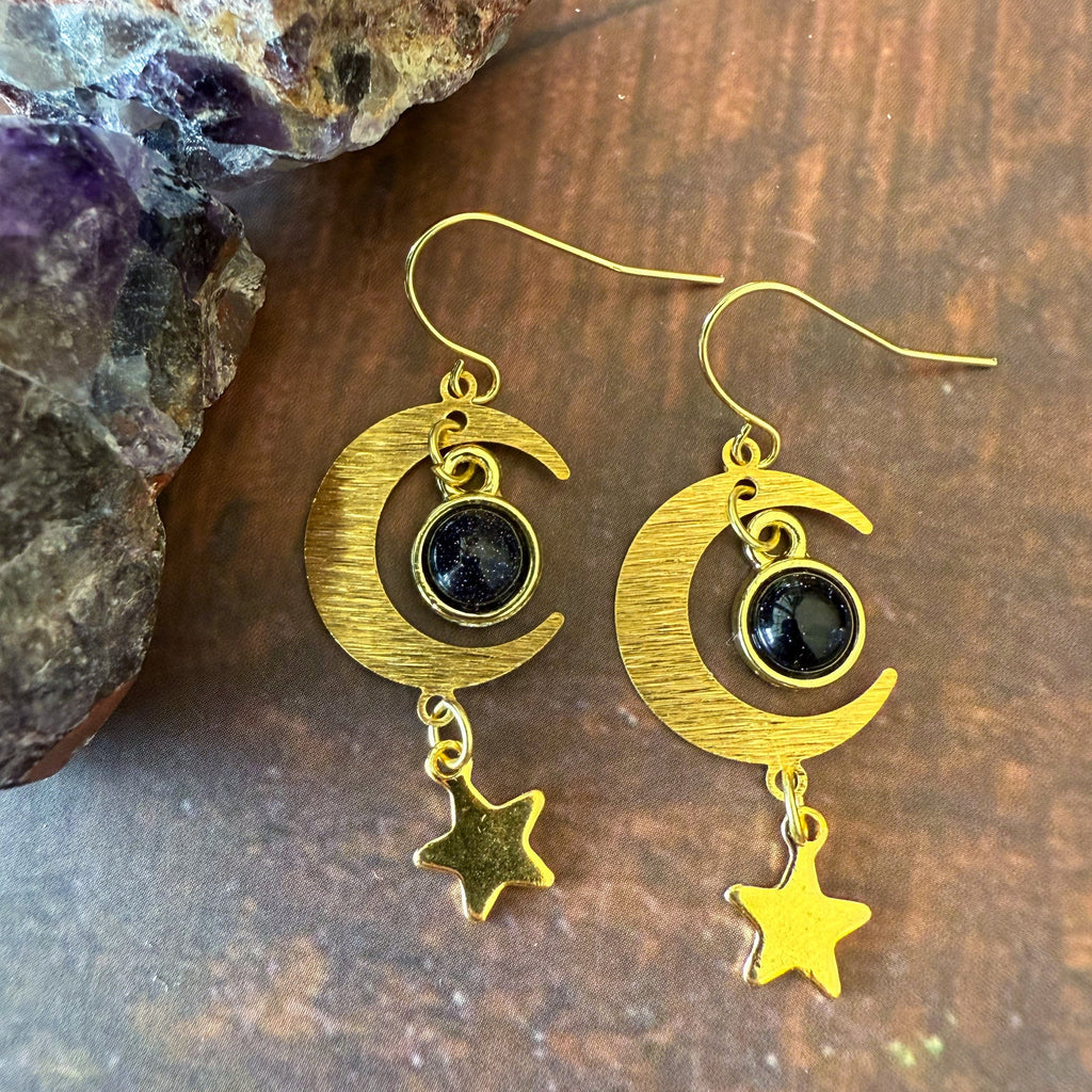 Starlit Crescent Earrings with Blue Sandstone | Earrings | Wiccan Center
