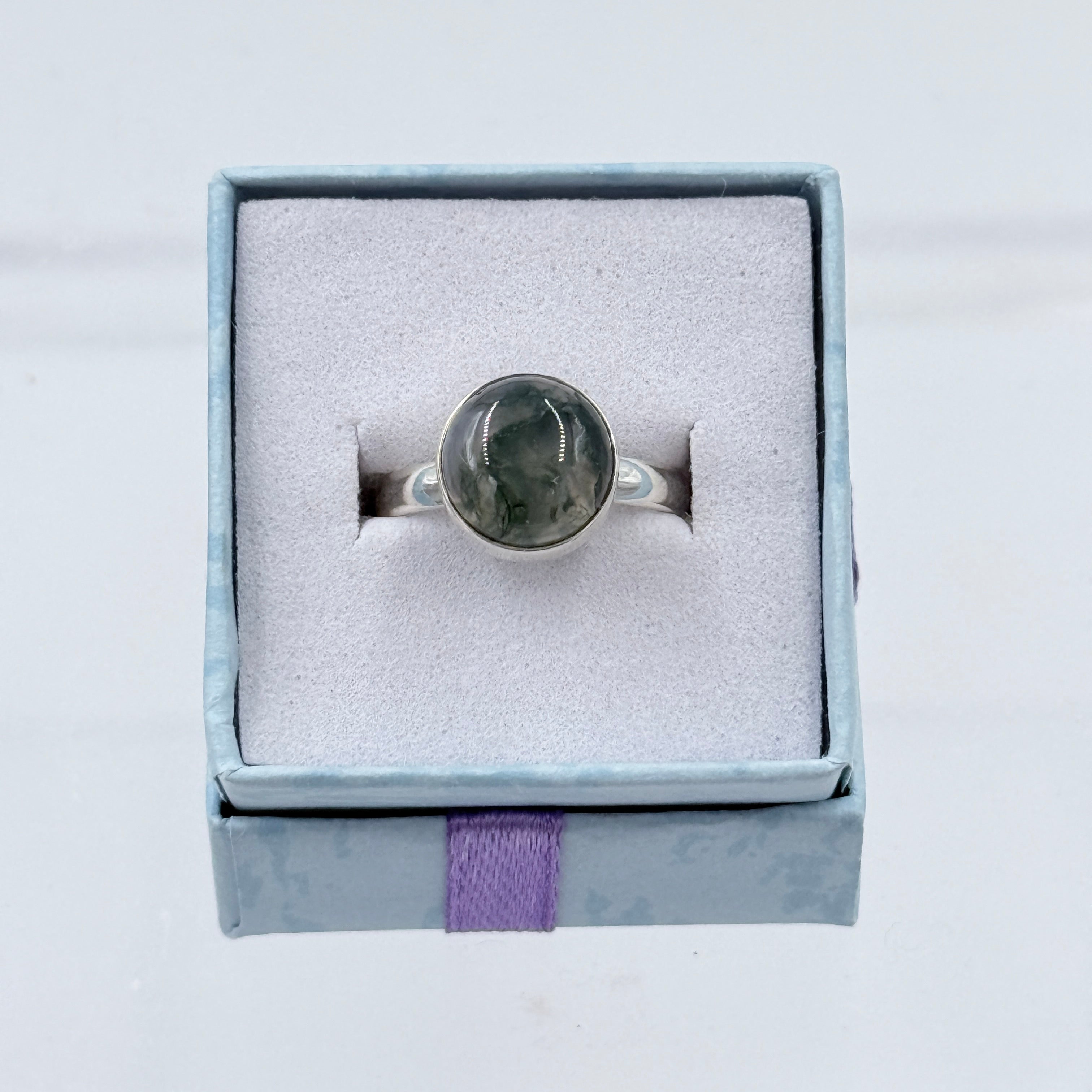 Sterling Silver Round Moss Agate Ring - Size 7 - Grounding, Nurturing & Growth | Rings | Wiccan Center