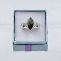 Sterling Silver Knot Banded Marquise Moss Agate Ring - Size 7 - Grounding, Nurturing & Growth | Rings | Wiccan Center