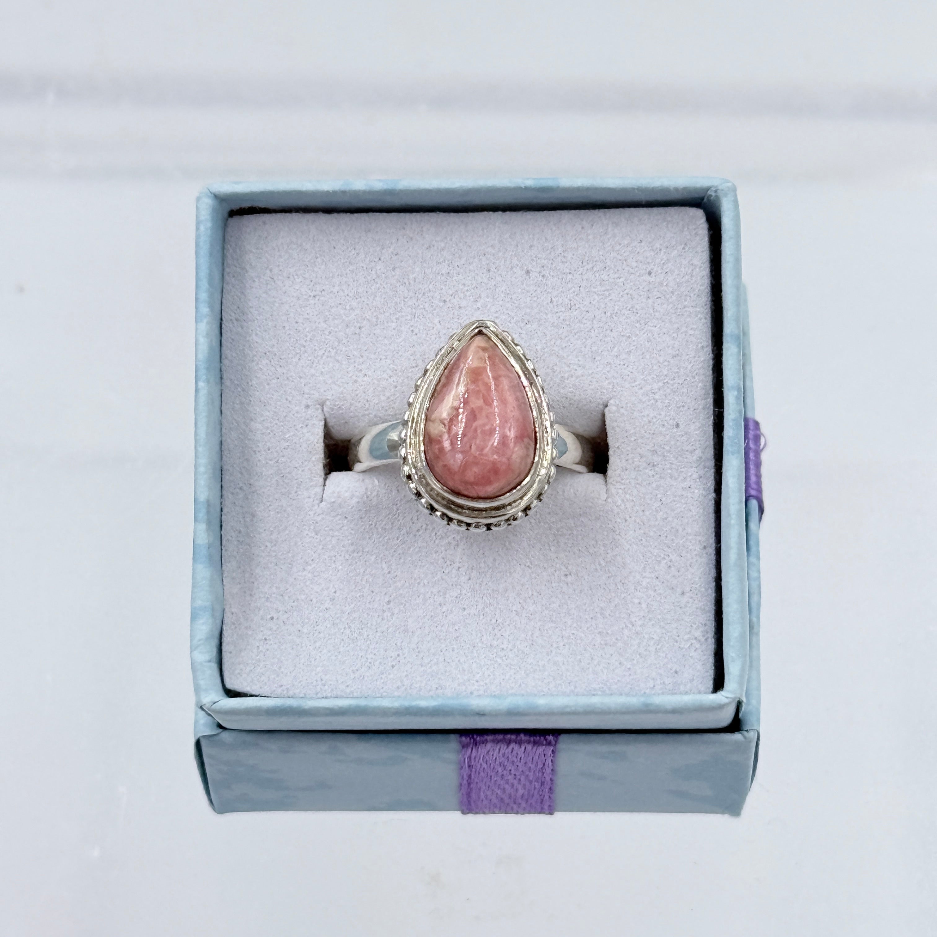 Sterling Silver Bezeled TeardropRhodochrosite Ring - Size 5 - Loving, Compassionate & Healing | Rings | Wiccan Center