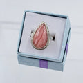 Sterling Silver Bezeled Teardrop Rhodochrosite Ring - Size 6 - Loving, Compassionate & Healing | Rings | Wiccan Center