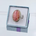 Sterling Silver Lined Oval Rhodochrosite Ring - Size 6 - Loving, Compassionate & Healing | Rings | Wiccan Center