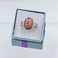 Sterling Silver Halo Oval Rhodochrosite Ring - Size 8 - Loving, Compassionate & Healing | Rings | Wiccan Center