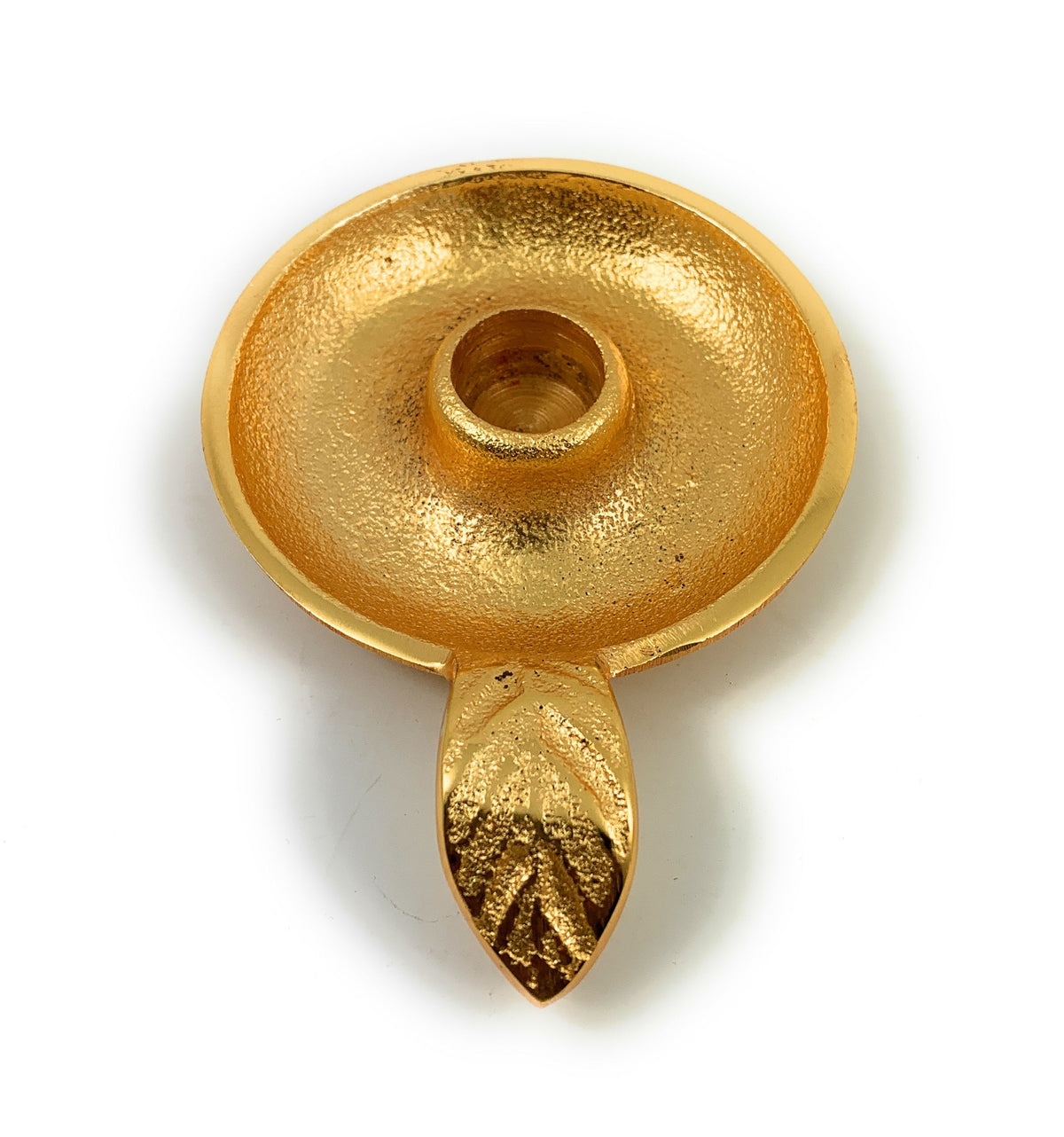 Vibhsa Gold Taper Candlestick Holder Dish | Leaf Handle, Rustic Gold, Aluminum | home Decor | Wiccan Center