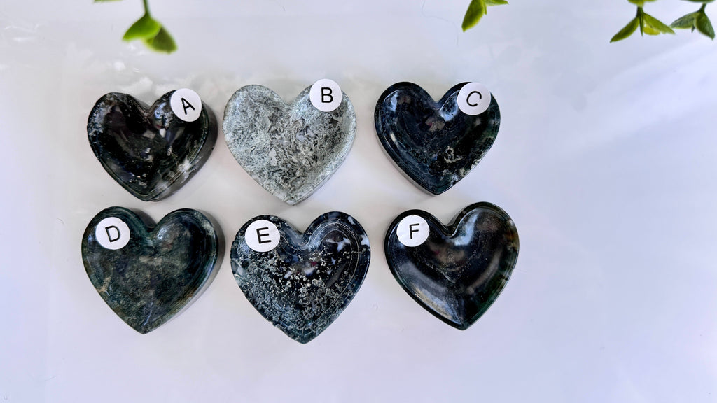 Moss Agate Heart Bowl for Stable Growth, 2"