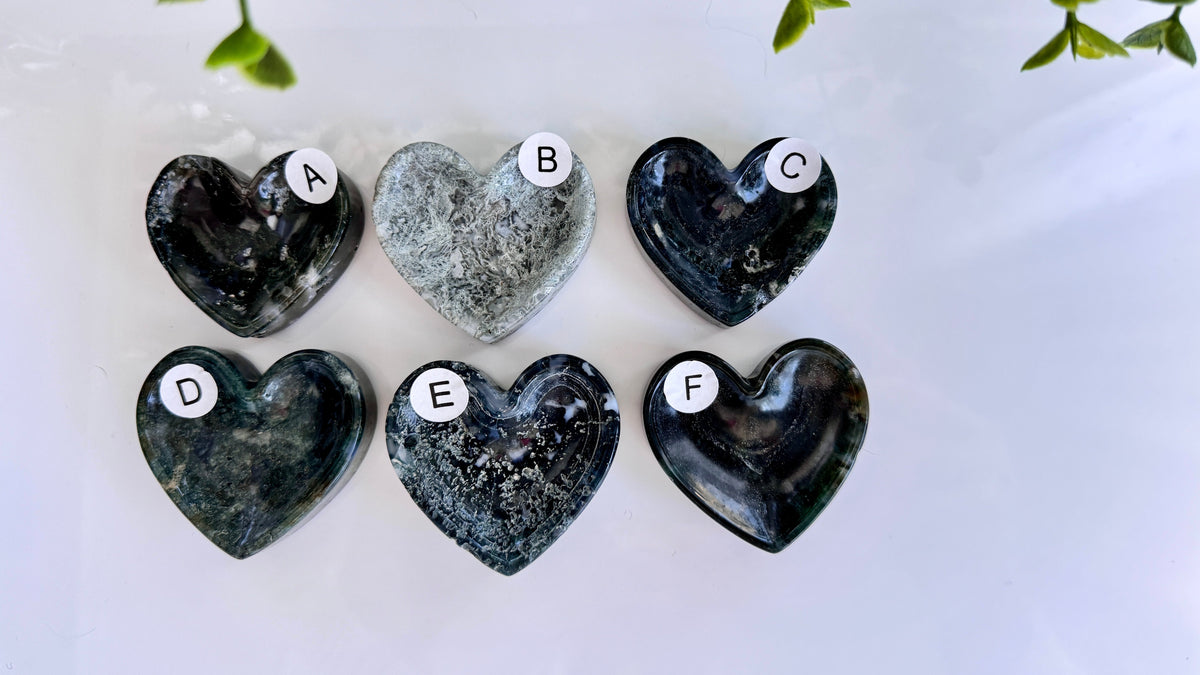 Moss Agate Heart Bowl for Stable Growth, 2"