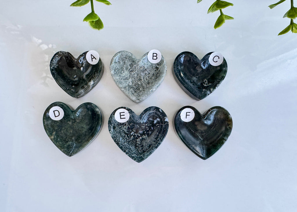 Moss Agate Heart Bowl for Stable Growth, 2"