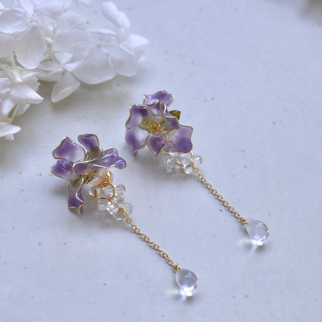 SALE - Resin Purple Iris Flower Earrings | | Wiccan Center