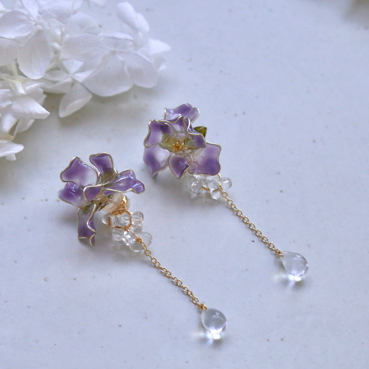 SALE - Resin Purple Iris Flower Earrings