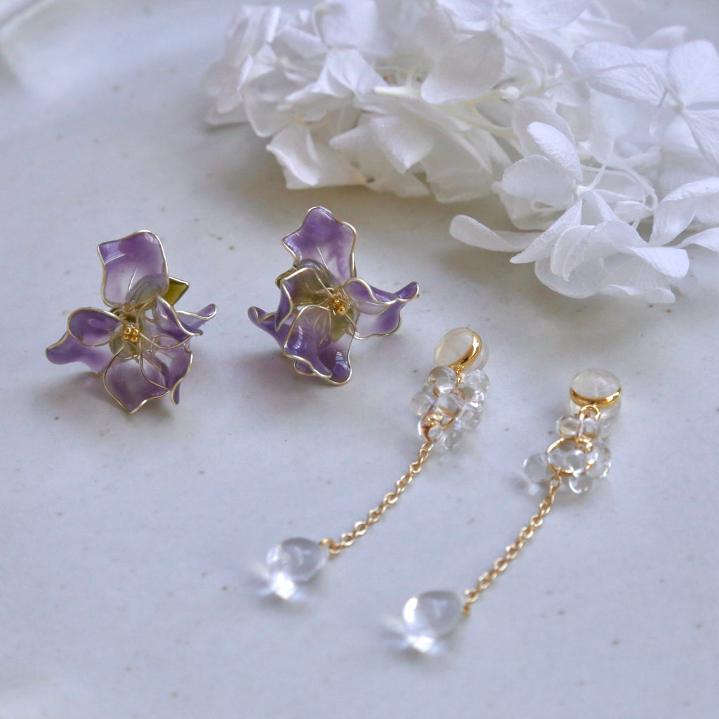SALE - Resin Purple Iris Flower Earrings | | Wiccan Center