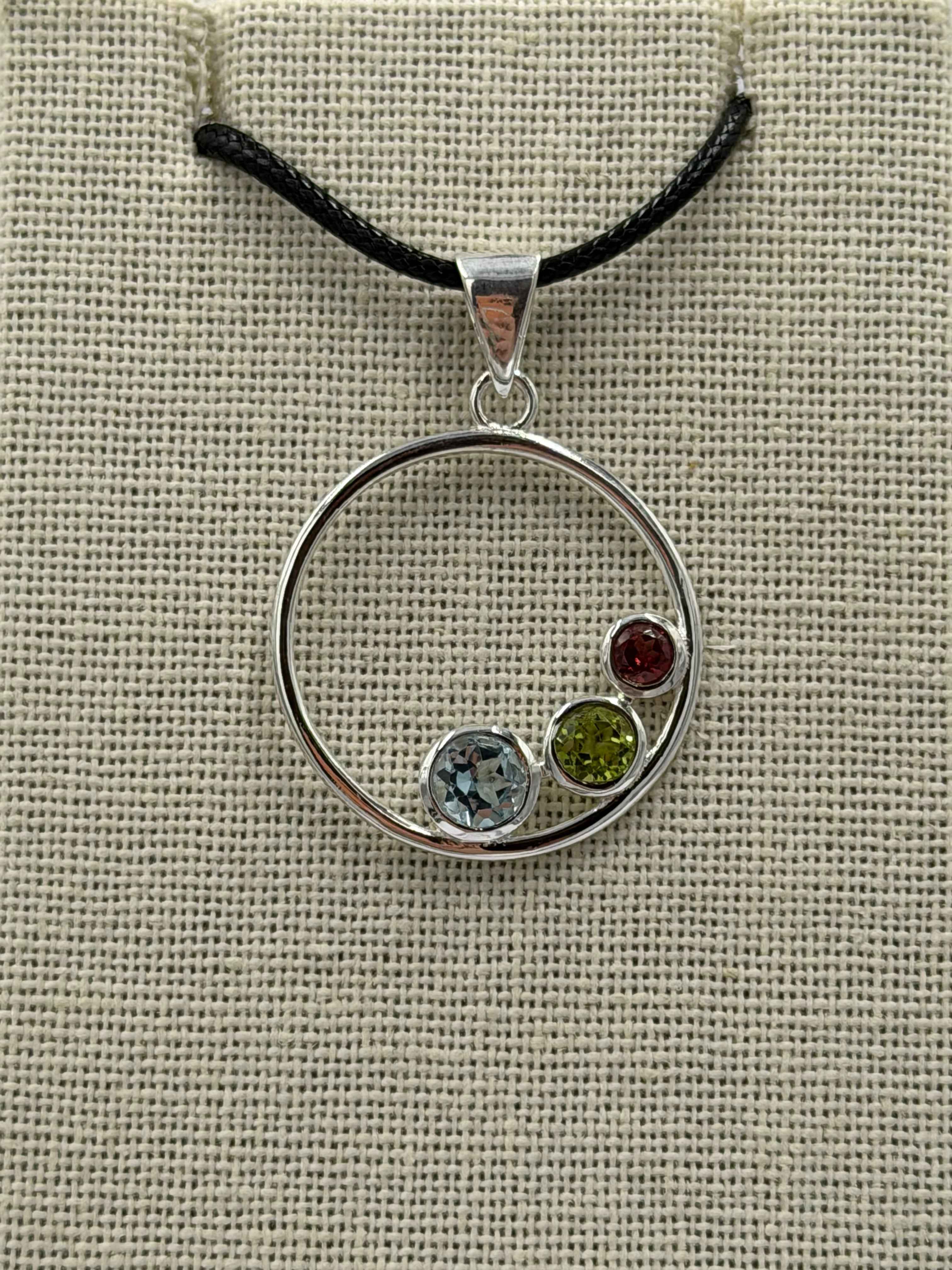 Sterling Silver Open Bubble Aquamarine, Peridot & Garnet Pendant | Pendant | Wiccan Center