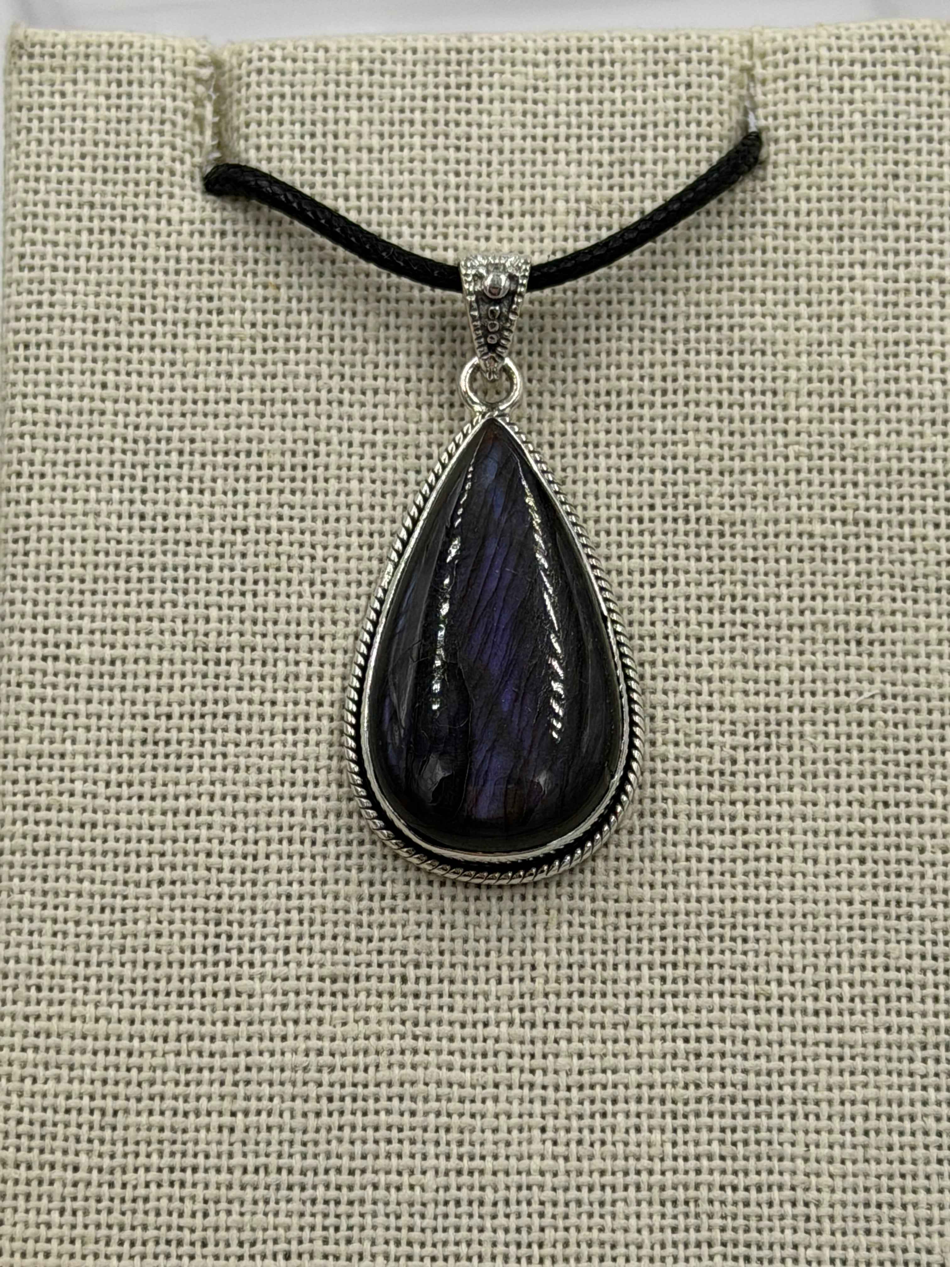 Sterling Silver Bezeled Teardrop Spectrolite Pendant | Pendant | Wiccan Center