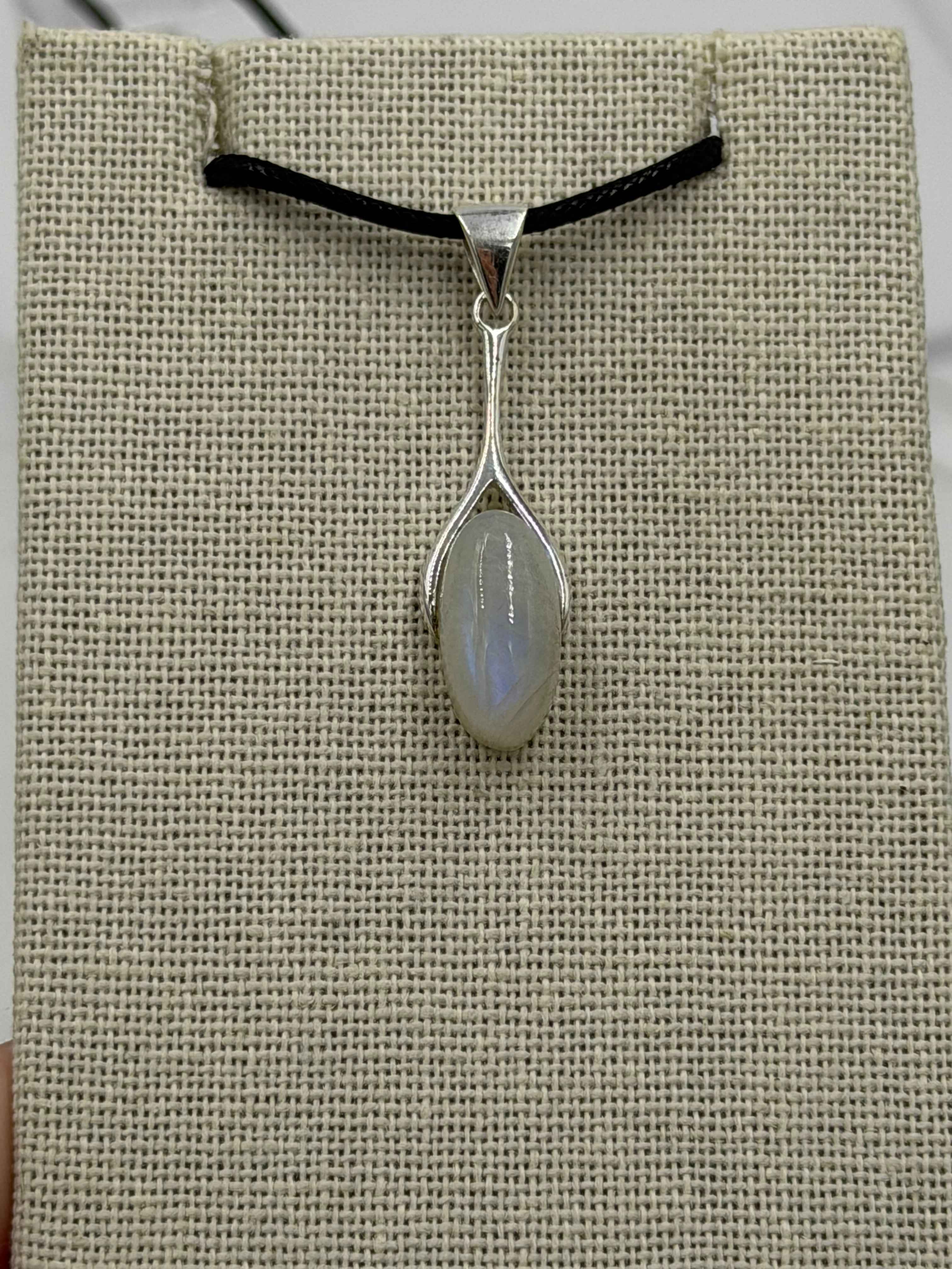 Sterling Silver Dropped Oval Rainbow Moonstone Pendant | Pendant | Wiccan Center