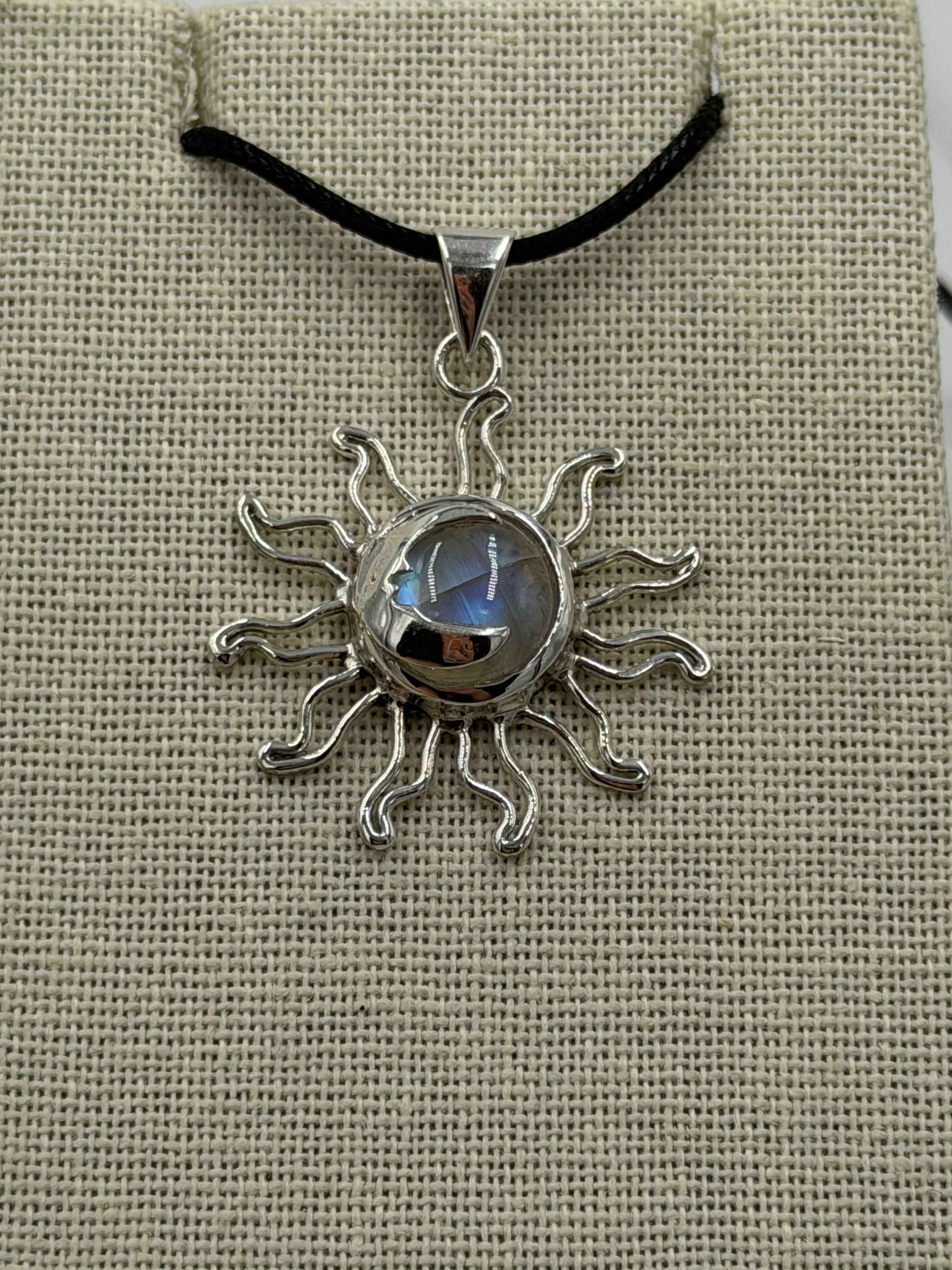 Sterling Silver Sun & Moon Rainbow Moonstone Pendant | Pendant | Wiccan Center
