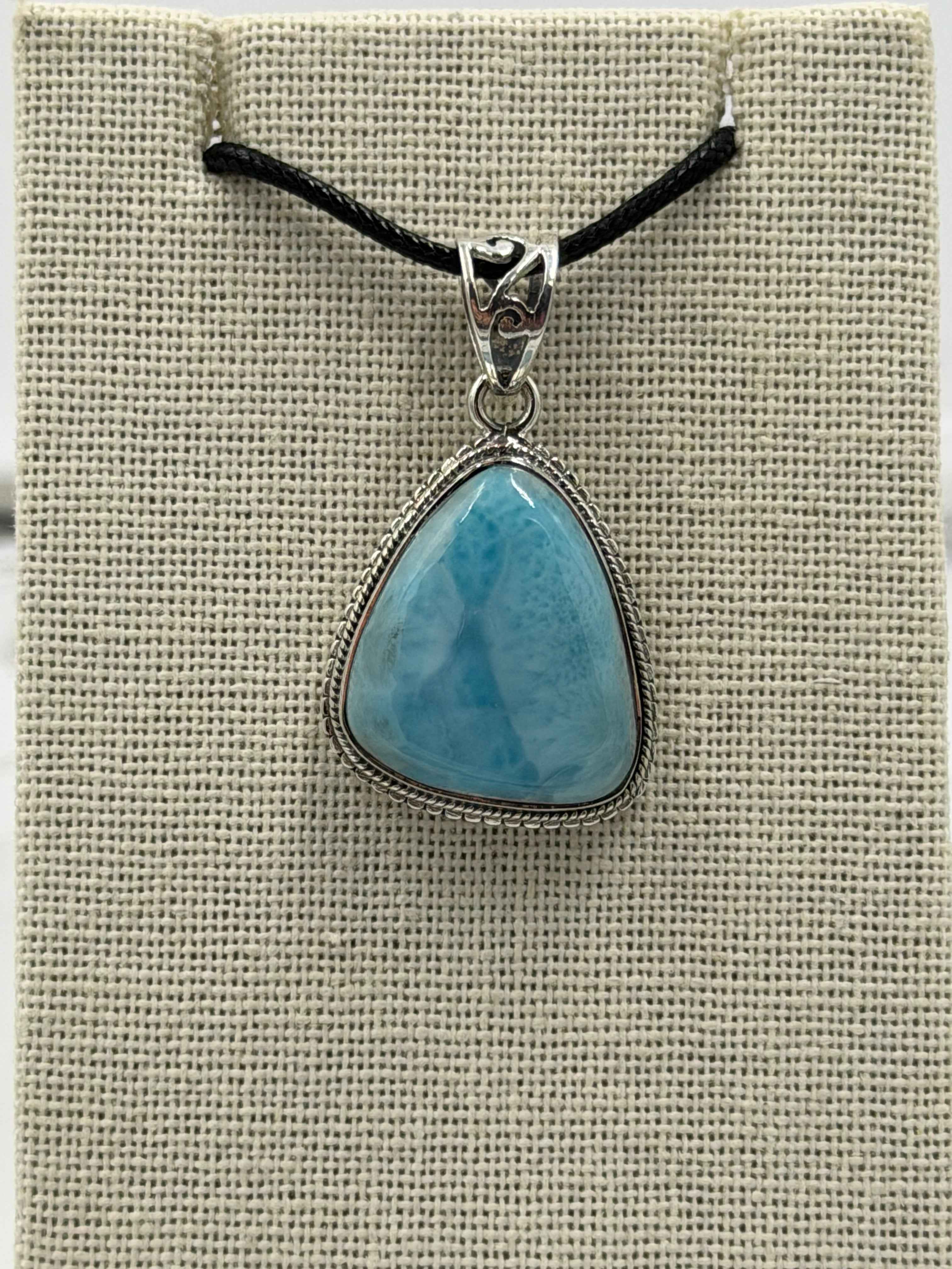 Sterling Silver Stud Bezeled Larimar Pendant | Pendant | Wiccan Center
