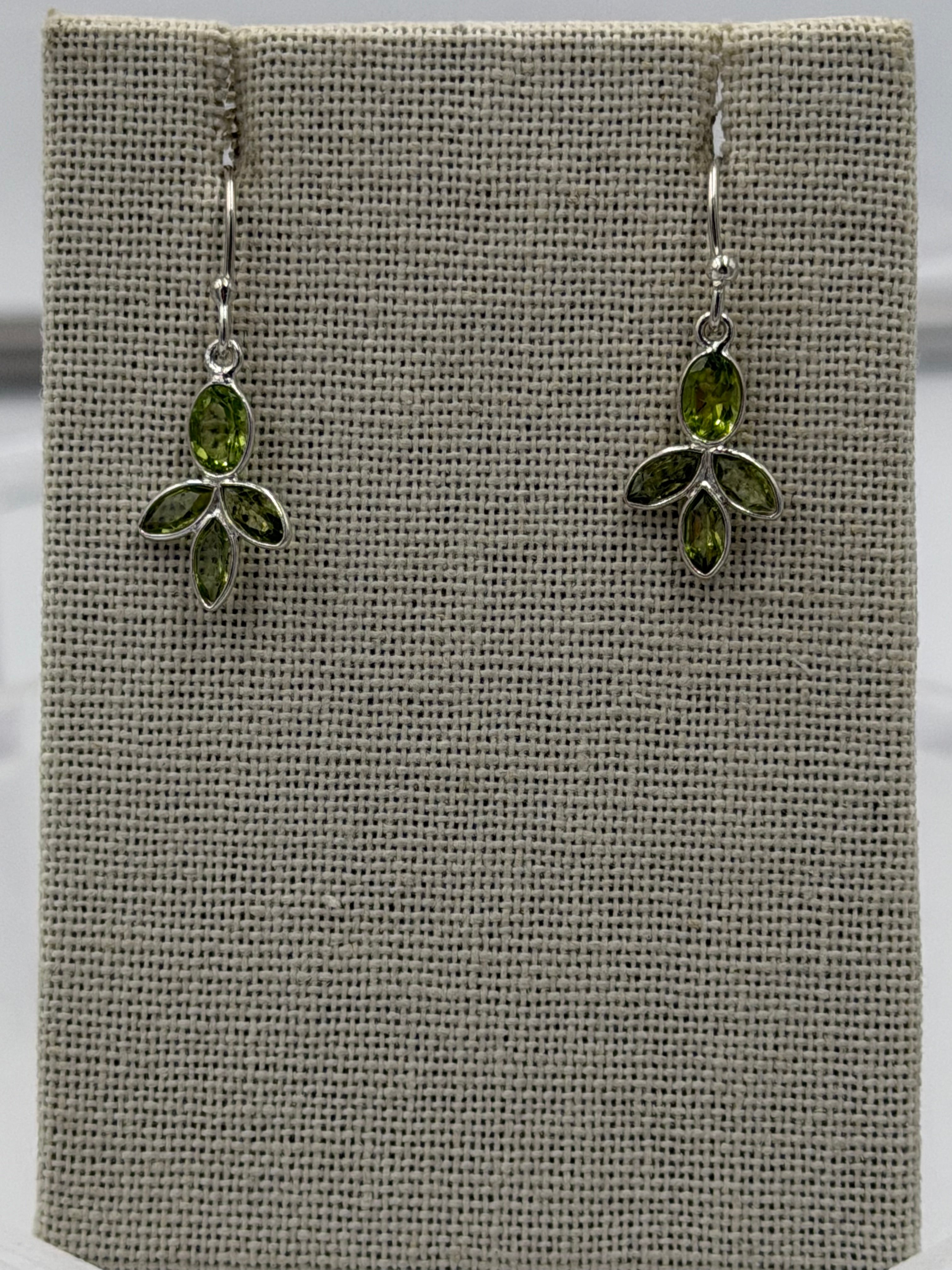 Sterling Silver Leaf Cluster Peridot Dangle Earrings | Earrings | Wiccan Center