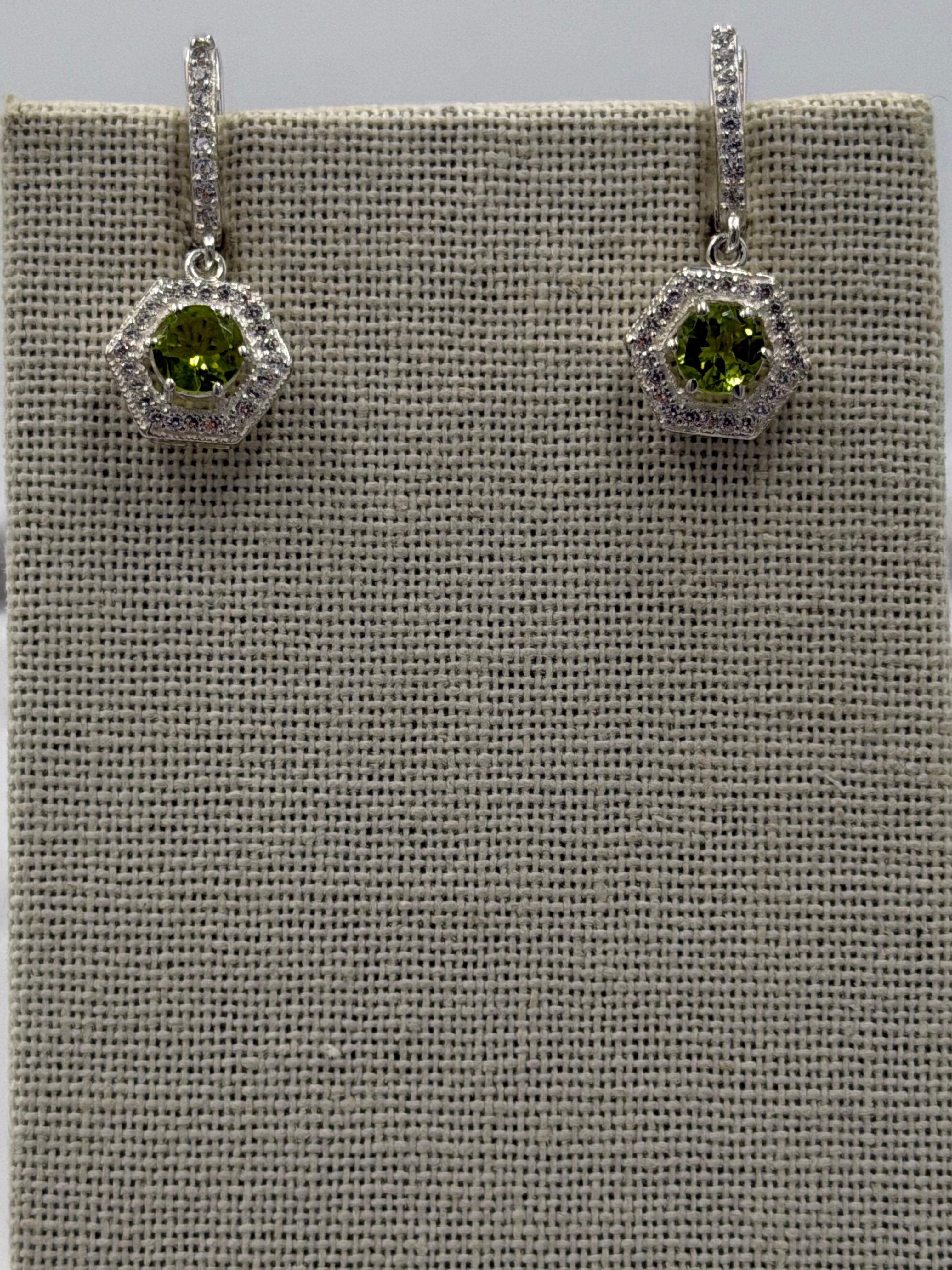 Sterling Silver Sparkled Hexagon Peridot Hoop Earrings | Earrings | Wiccan Center