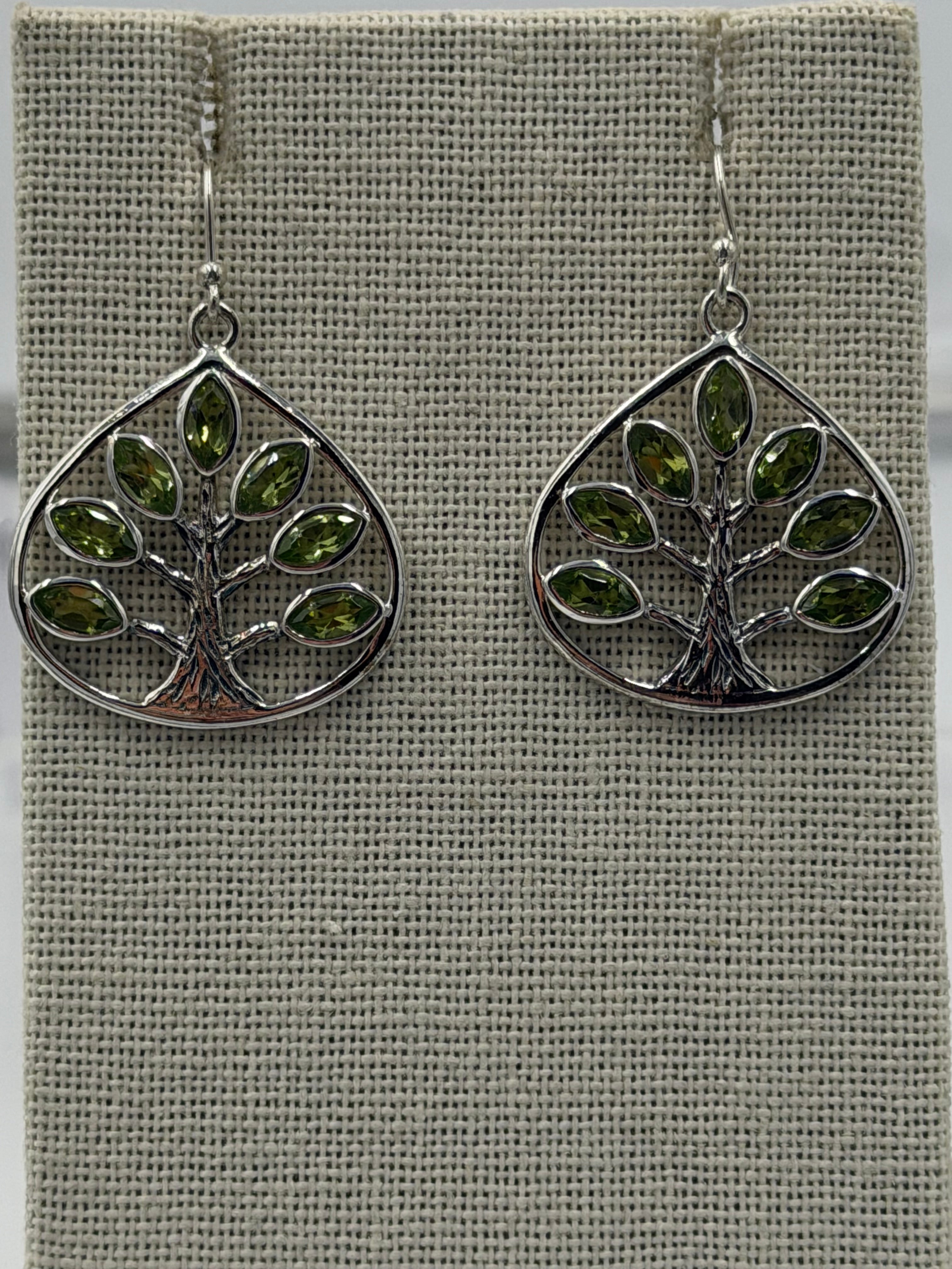 Sterling Silver Tree of Life Peridot Dangle Earrings | Earrings | Wiccan Center