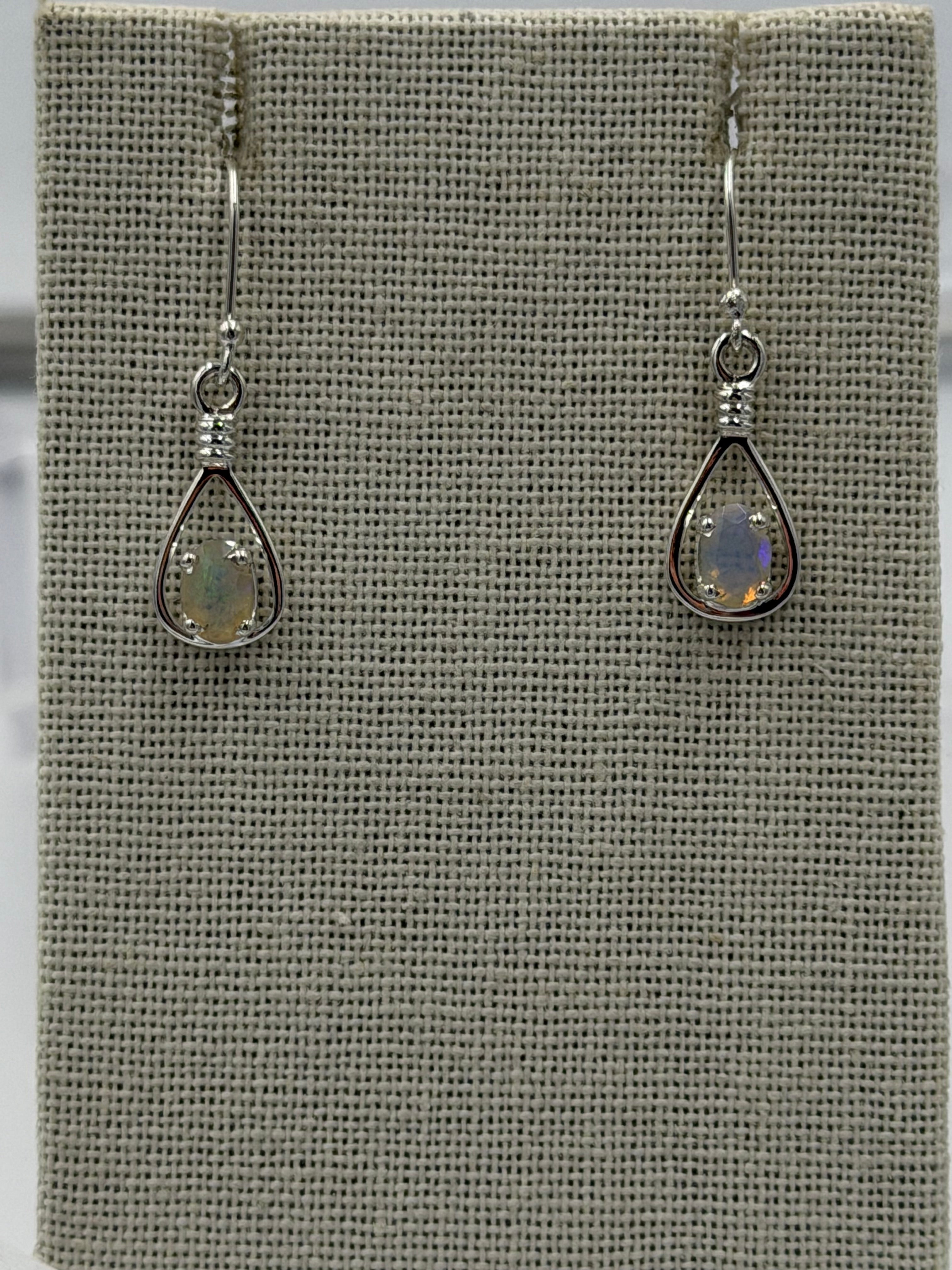 Sterling Silver Open Teardrop Ethiopian Opal Dangle Earrings | Earrings | Wiccan Center