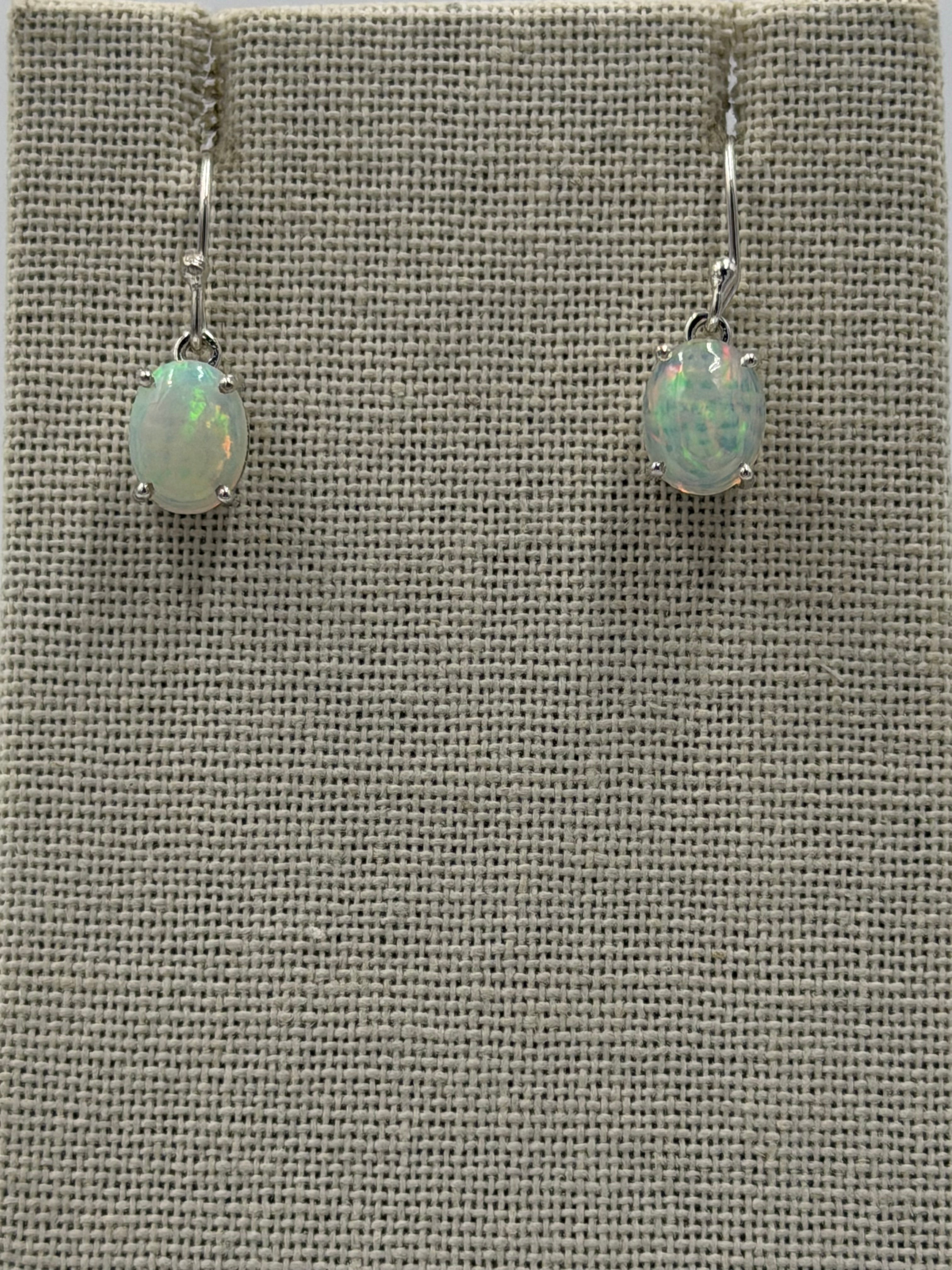 Sterling Silver Oval Ethiopian Opal Dangle Earrings Size 3 | Earrings | Wiccan Center