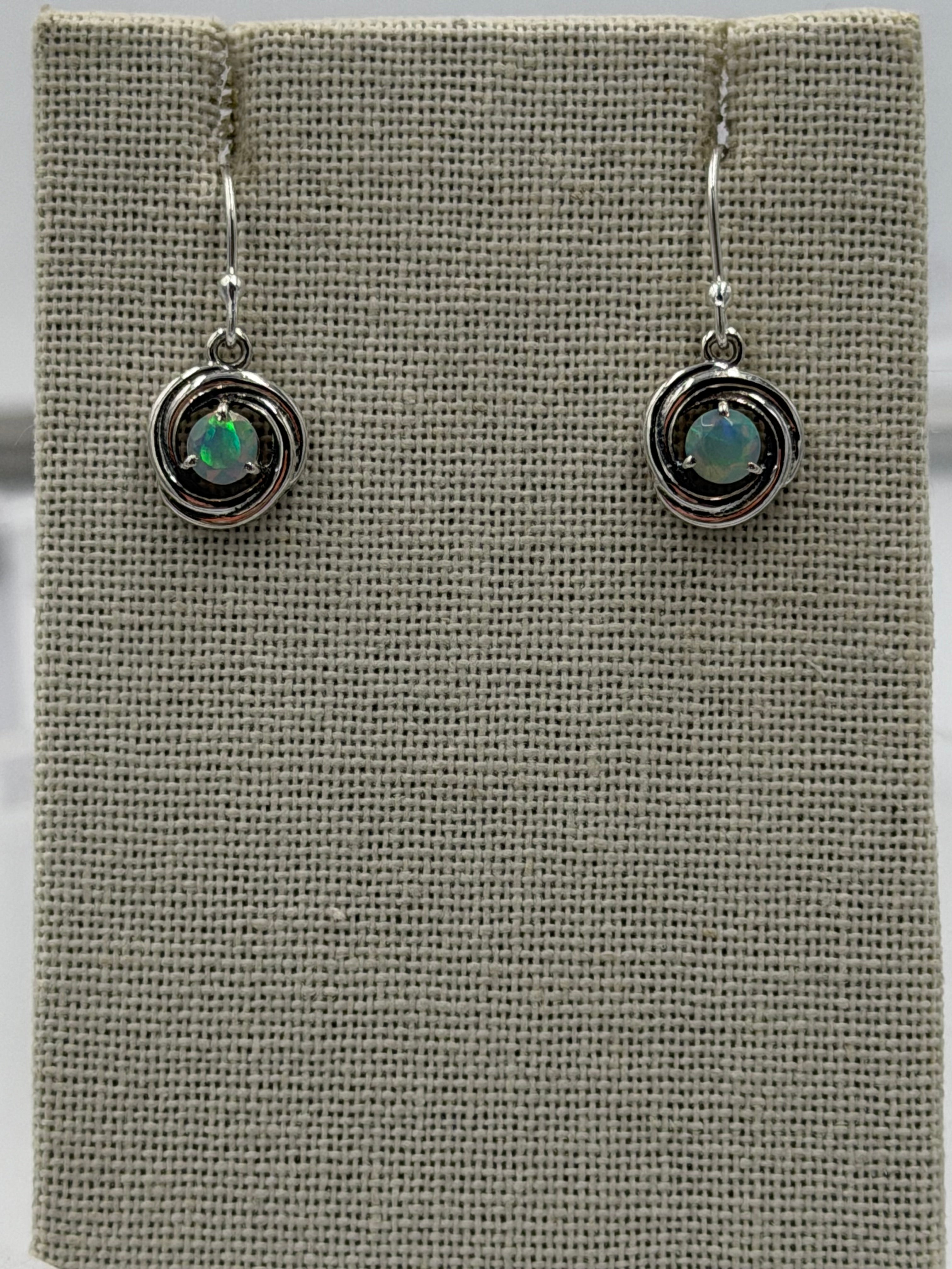Sterling Silver Swirl Ethiopian Opal Dangle Earrings | Earrings | Wiccan Center