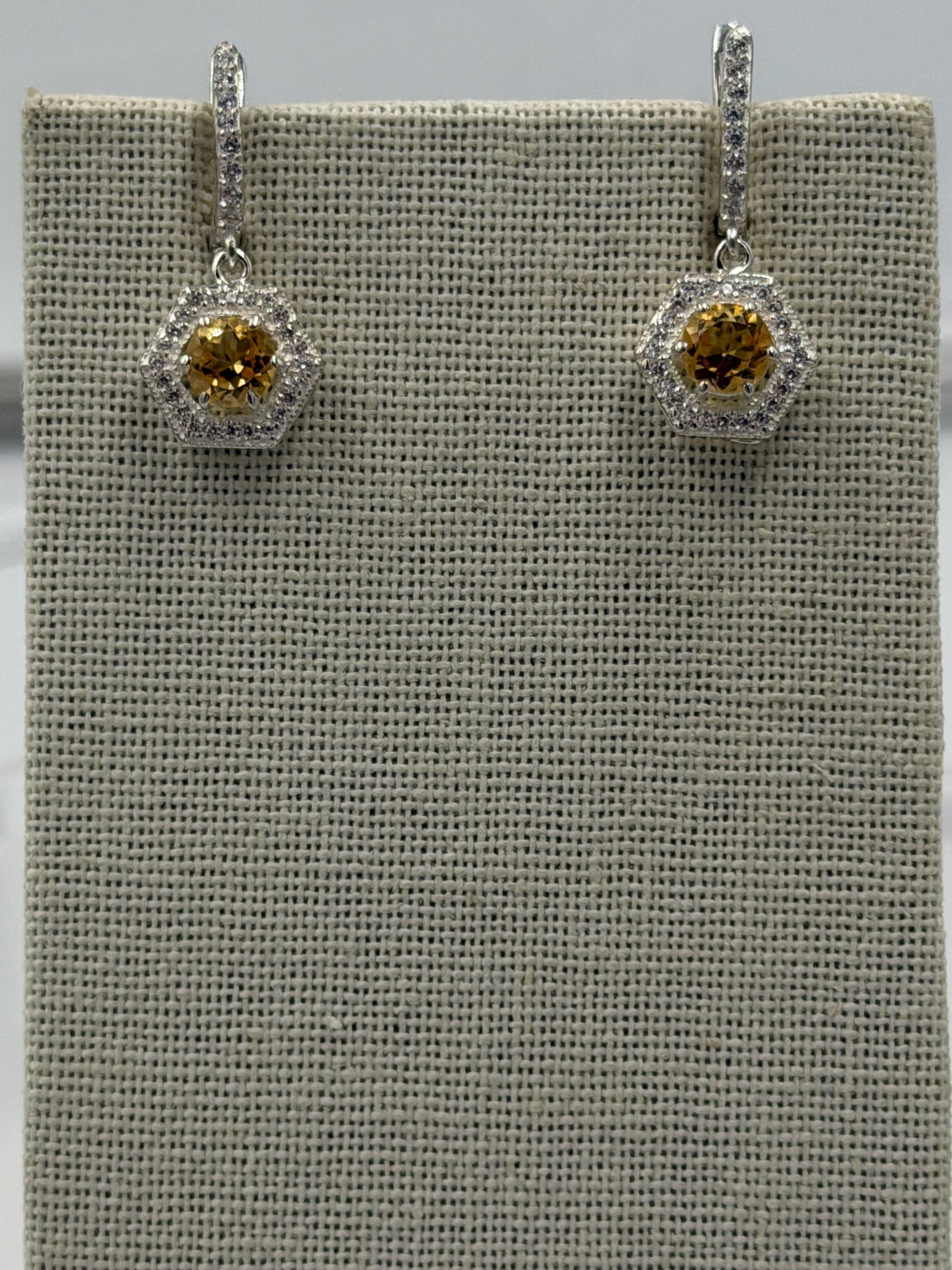 Sterling Silver Sparkled Hexagon Citrine Hoop Earrings | Earrings | Wiccan Center