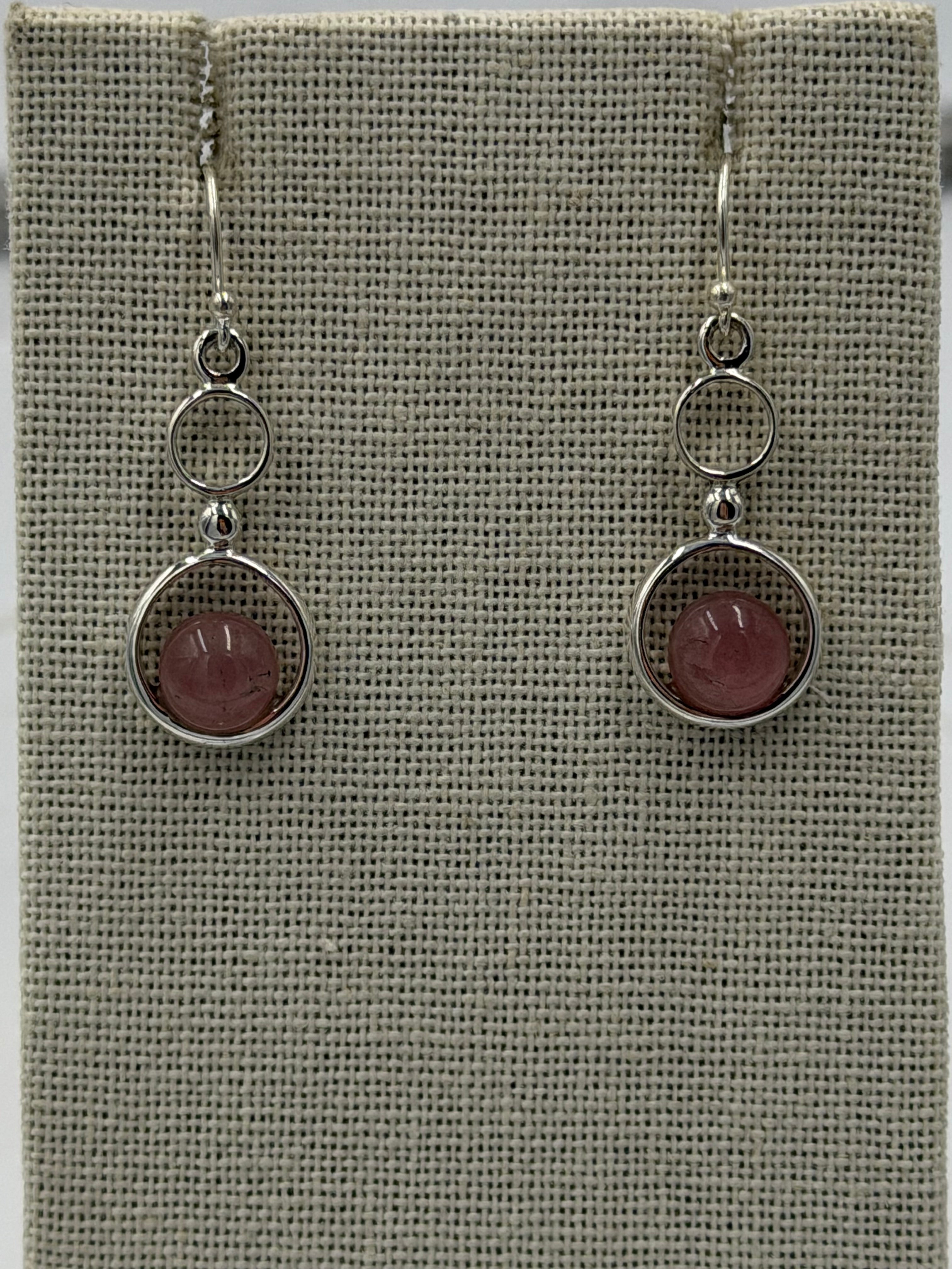 Sterling Silver Double Bubble Rose Quartz Dangle Earrings | Earrings | Wiccan Center