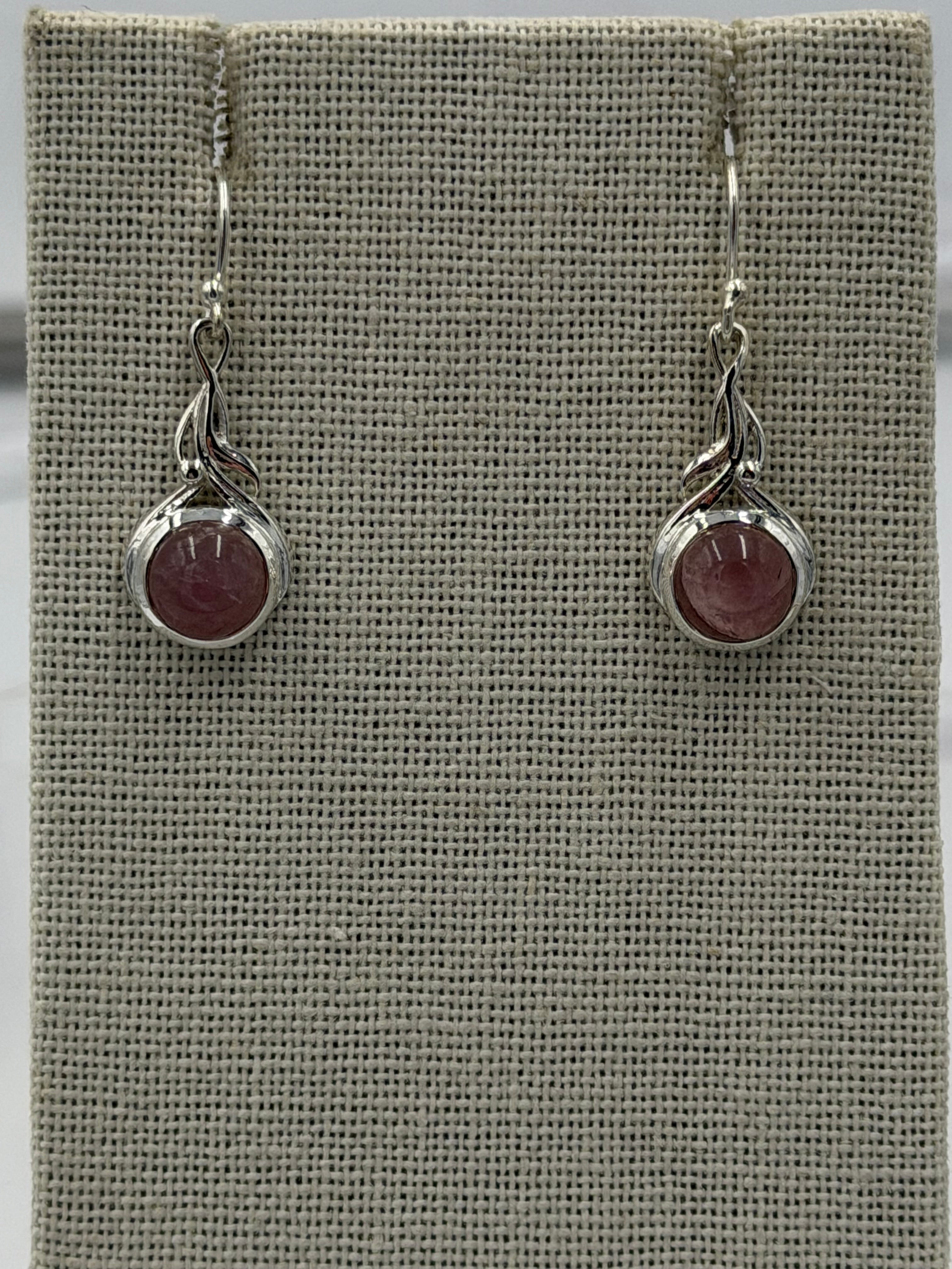 Sterling Silver Flowy Wrapped Rose Quartz Dangle Earrings | Earrings | Wiccan Center