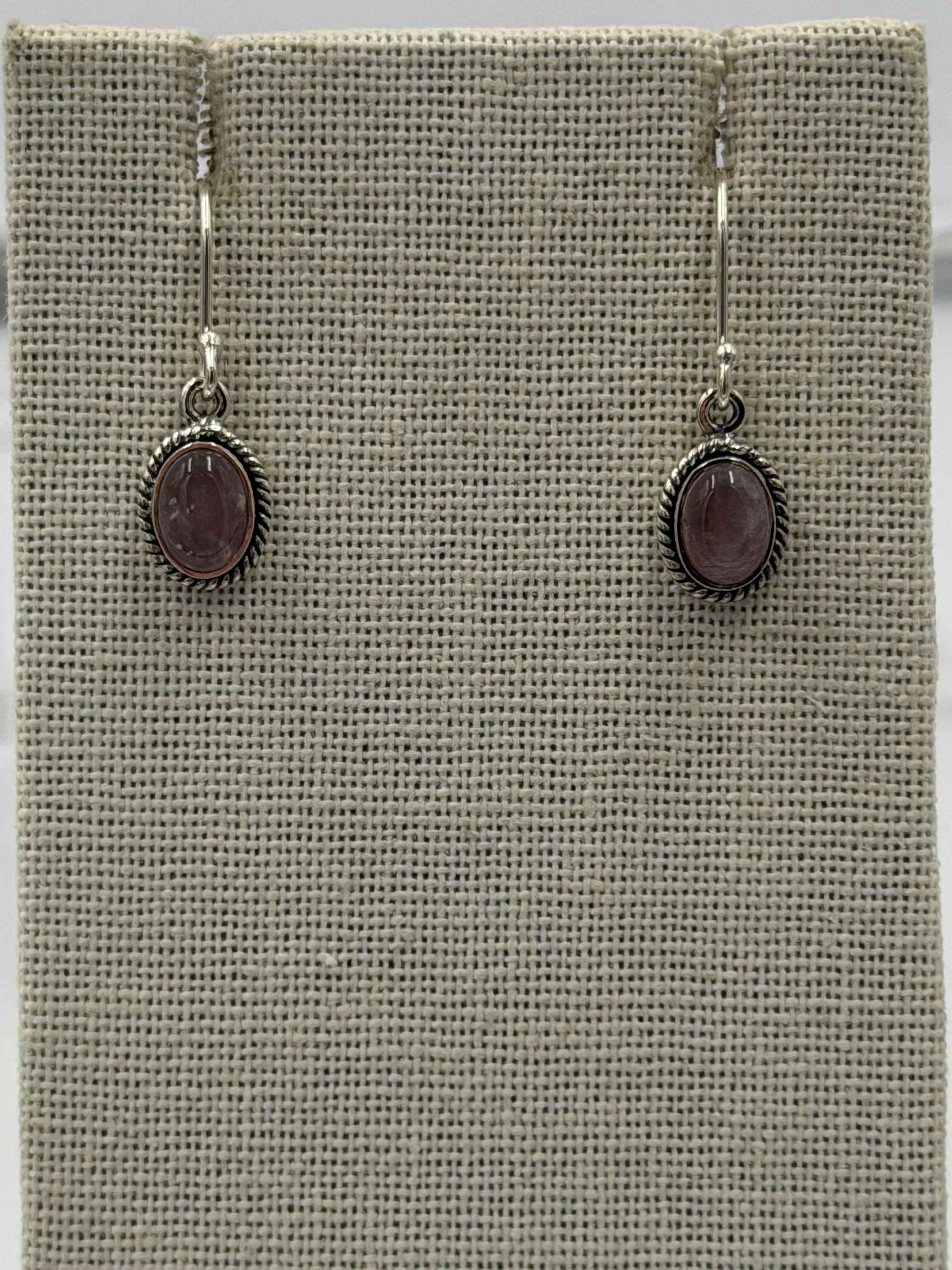 Sterling Silver Rose Bezeled Oval Quartz Dangle Earrings | Earrings | Wiccan Center