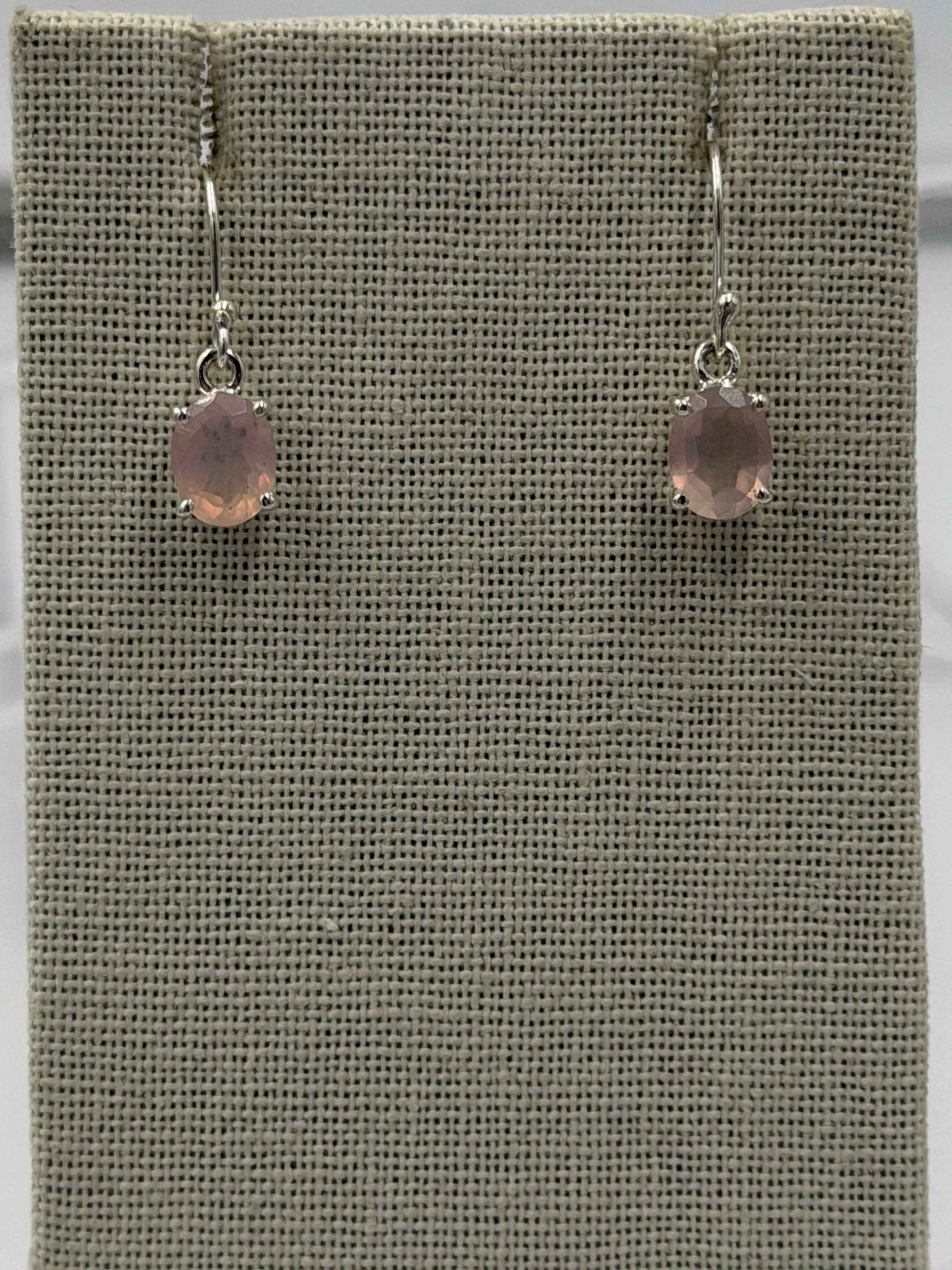 Sterling Silver Rose Oval Quartz Dangle Earrings | Earrings | Wiccan Center