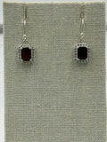 Sterling Silver Sparkled Rectangular Garnet Dangle Earrings | Earrings | Wiccan Center