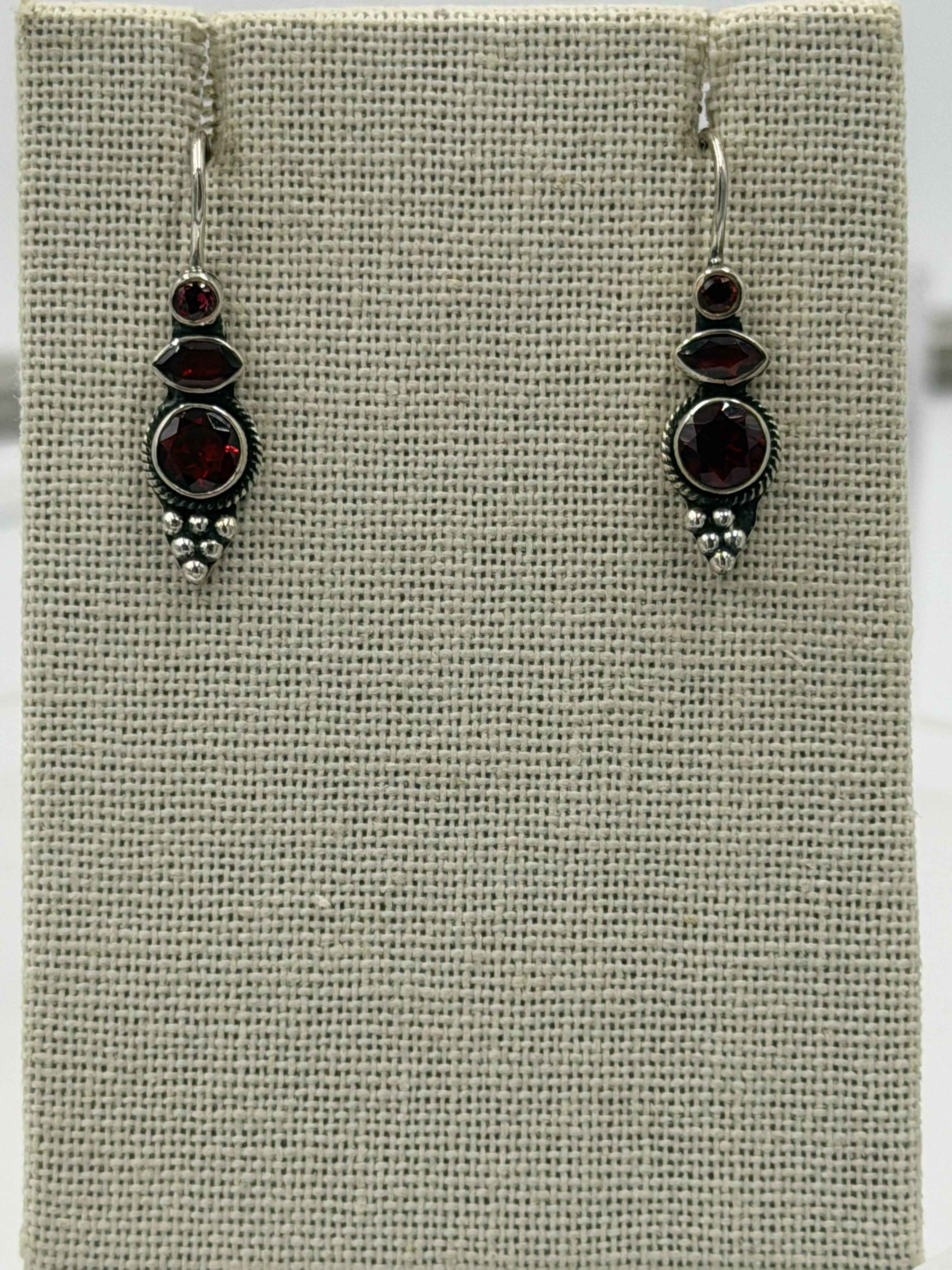 Sterling Silver Triple Garnet Dangle Earrings | Earrings | Wiccan Center