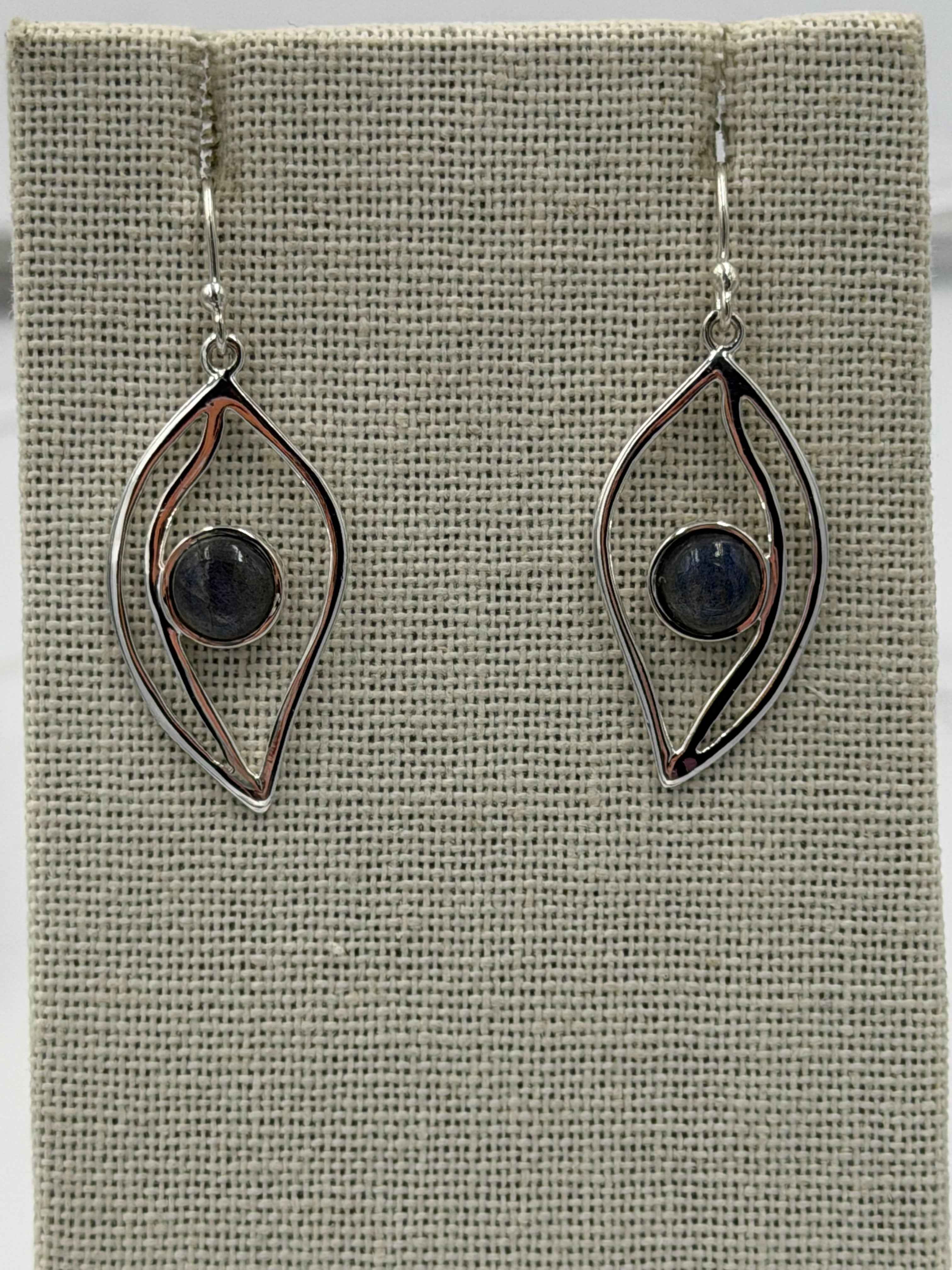 Sterling Silver Open Leaf Labradorite Dangle Earrings | Earrings | Wiccan Center